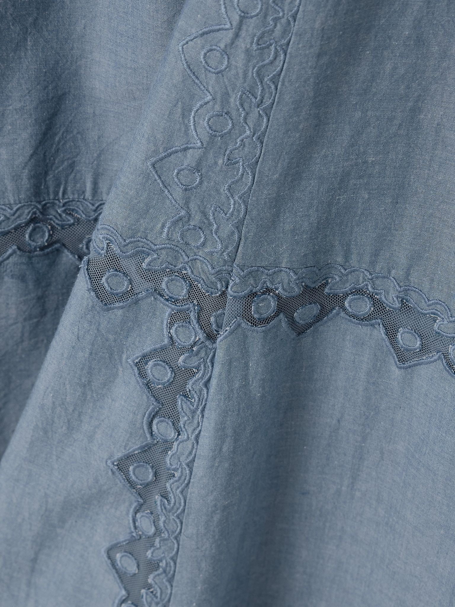 Lucia embroidered mesh-trimmed cotton-chambray midi skirt Blue - 5