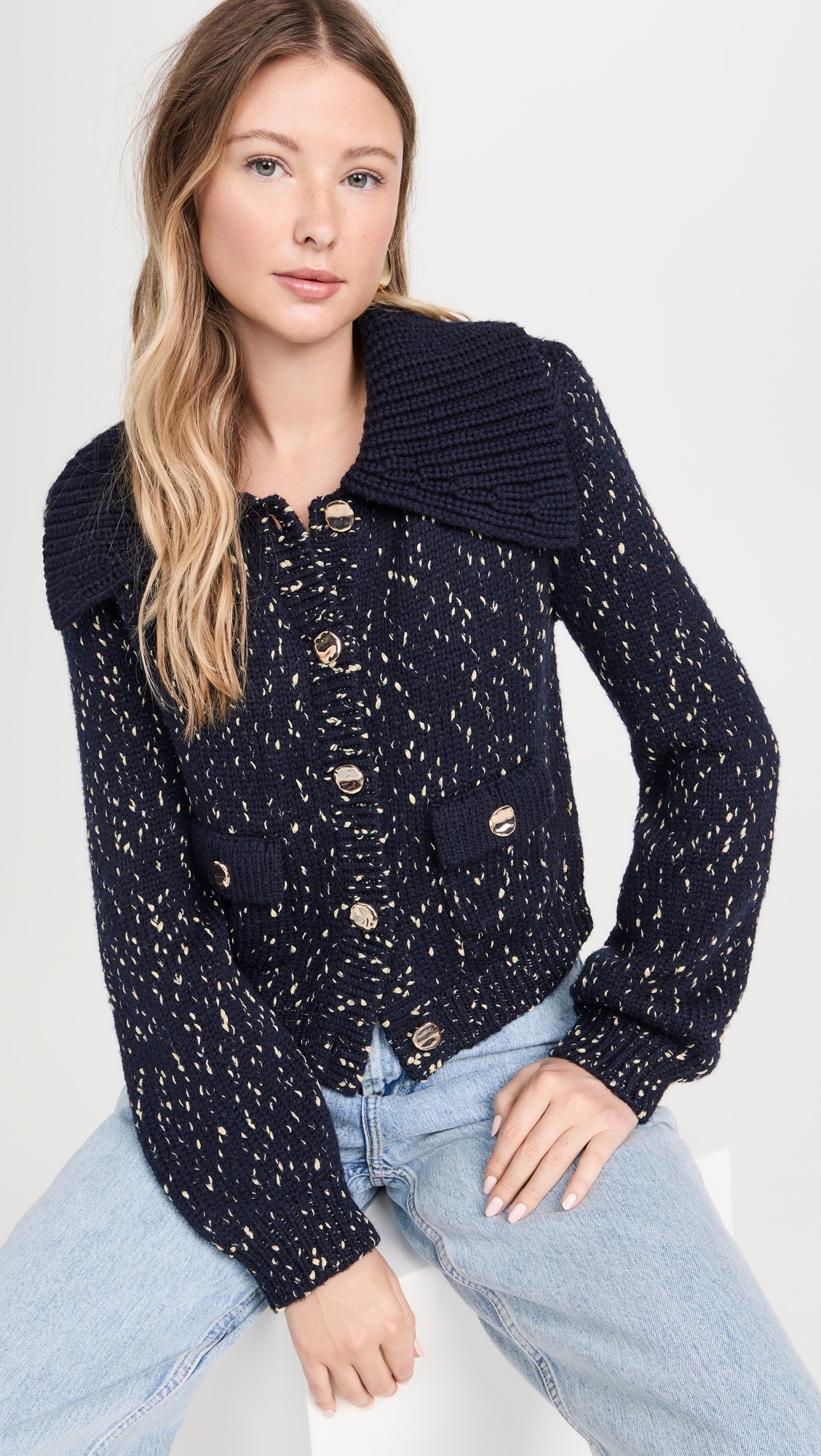 Navy Metallic Merino Cardigan - 1