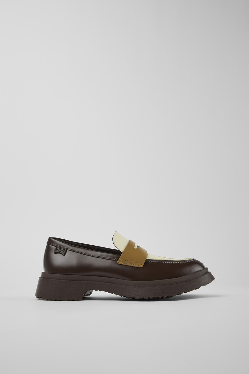 Brown and white leather loafers for women 1