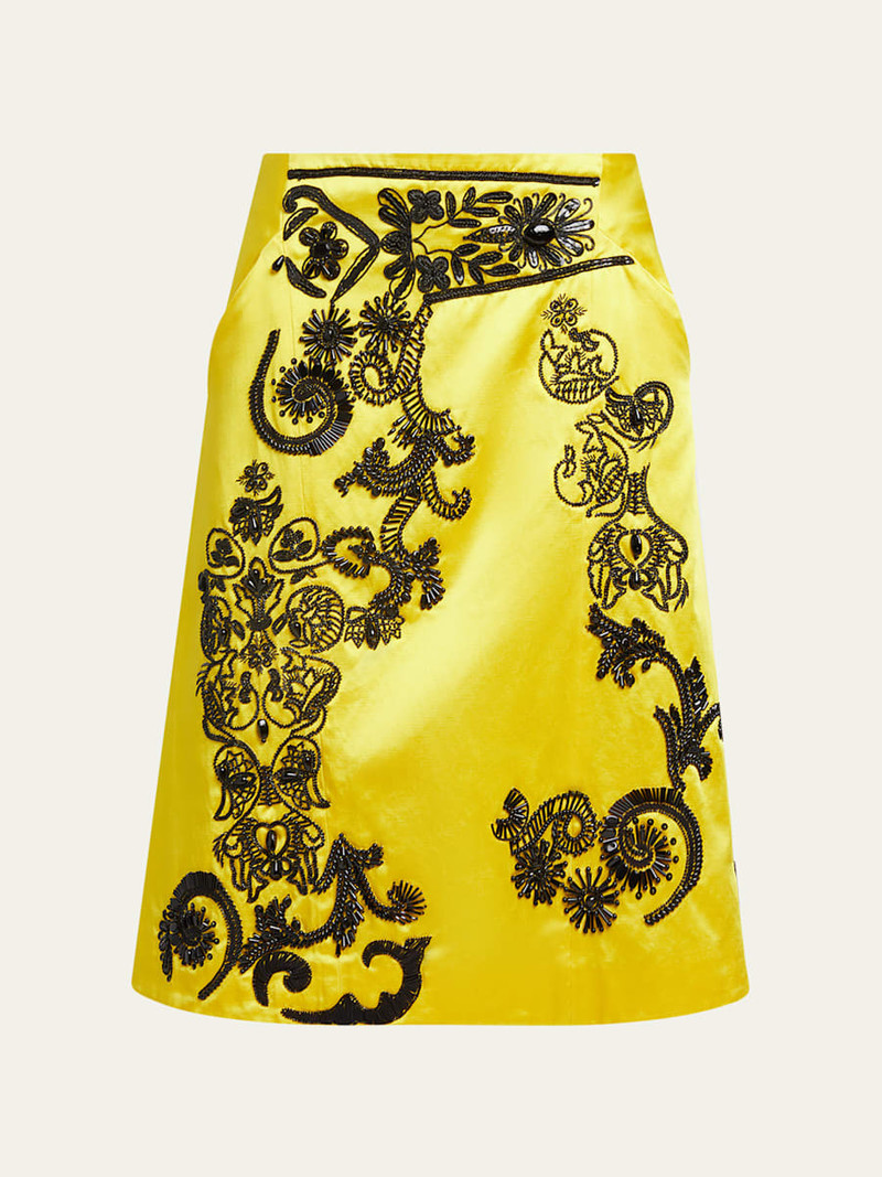 Sosy Matador-Embroidered Satin Midi Skirt 1
