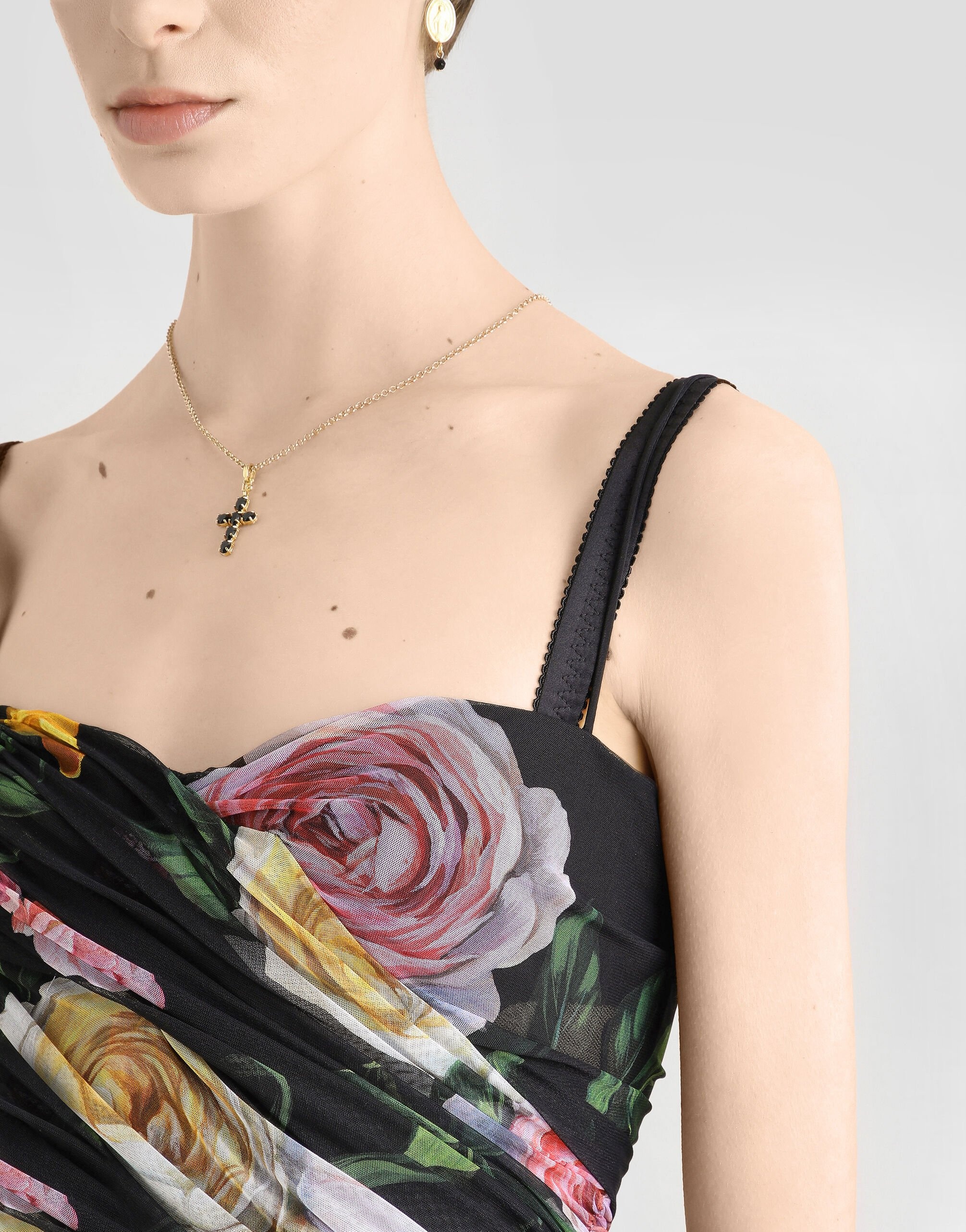Short tulle dress with draping and peony and rose print - 4