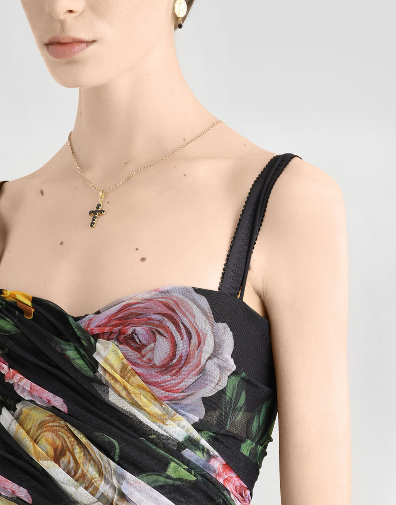 짧은 tulle 드레스 draping 과 peony 과 rose 인쇄 4