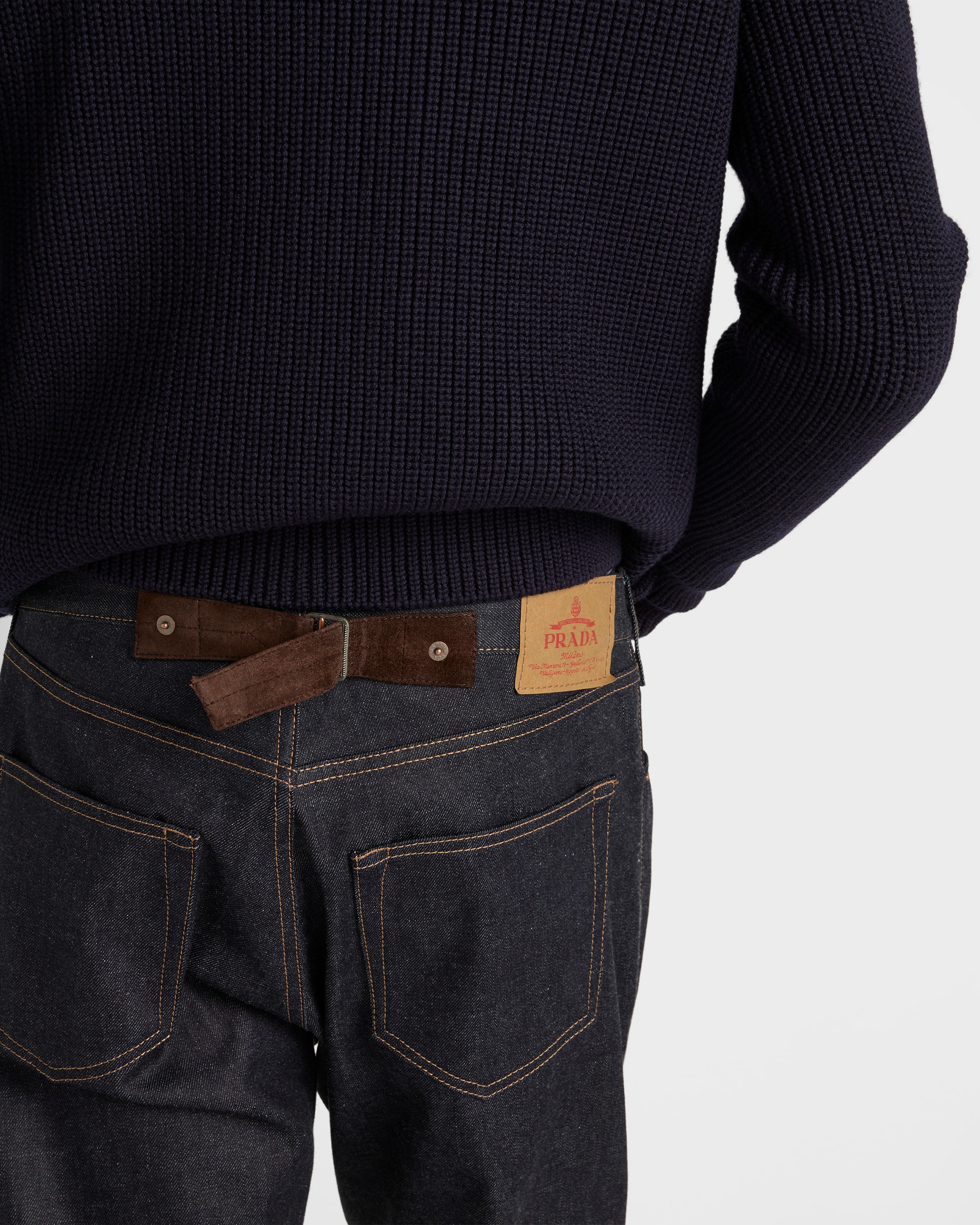 Raw denim jeans with leather strap - 3