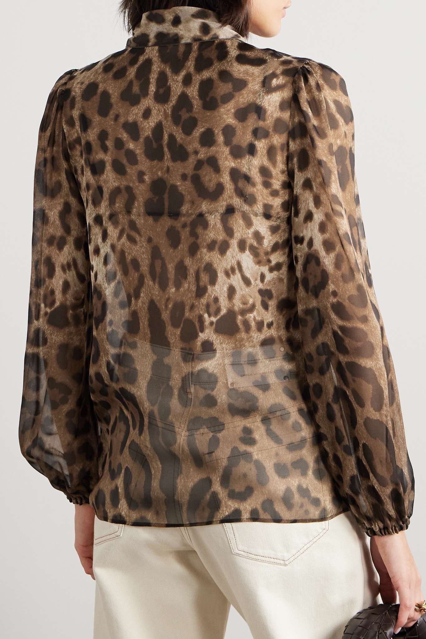 Tie-detailed leopard-print silk-chiffon shirt - 4