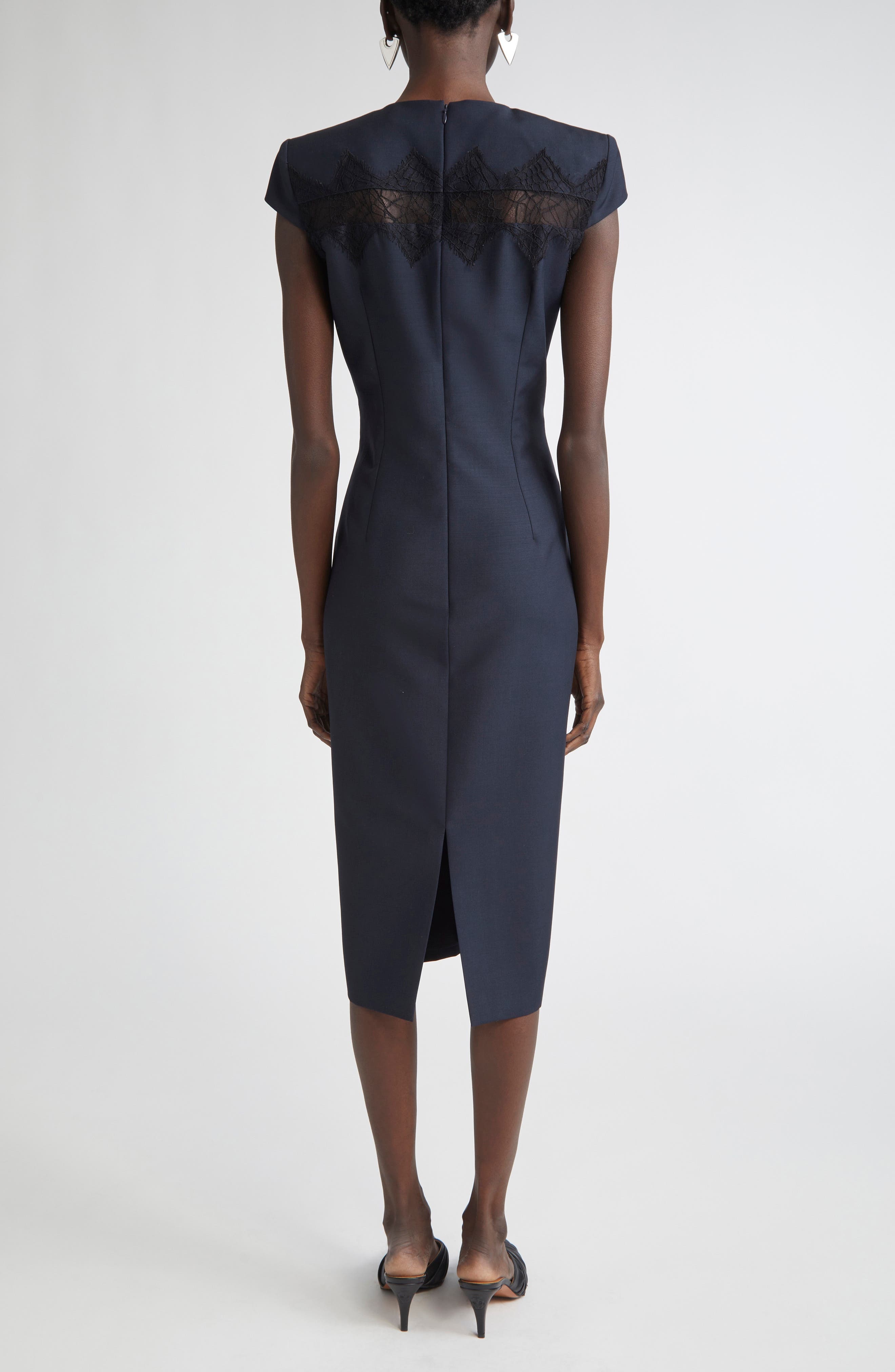 McQueen Day Lace Cutout Wool & Mohair Sheath Dress in Navy at Nordstrom - 2
