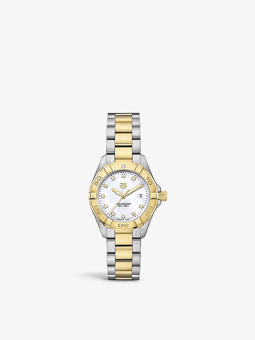 WBD1422.BB0321 Aquaracer 18ct yellow gold-plated stainless-steel, 0.08ct diamond and mother-of-pearl - 1