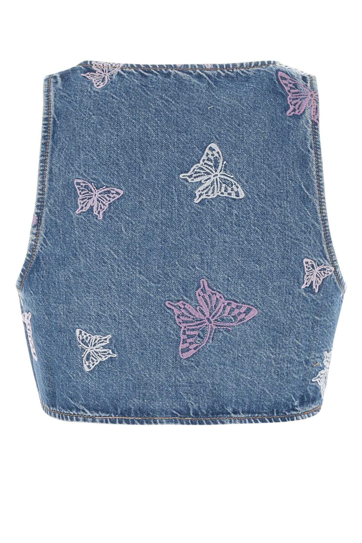 Ganni Women Embroidered Denim Vest - 2