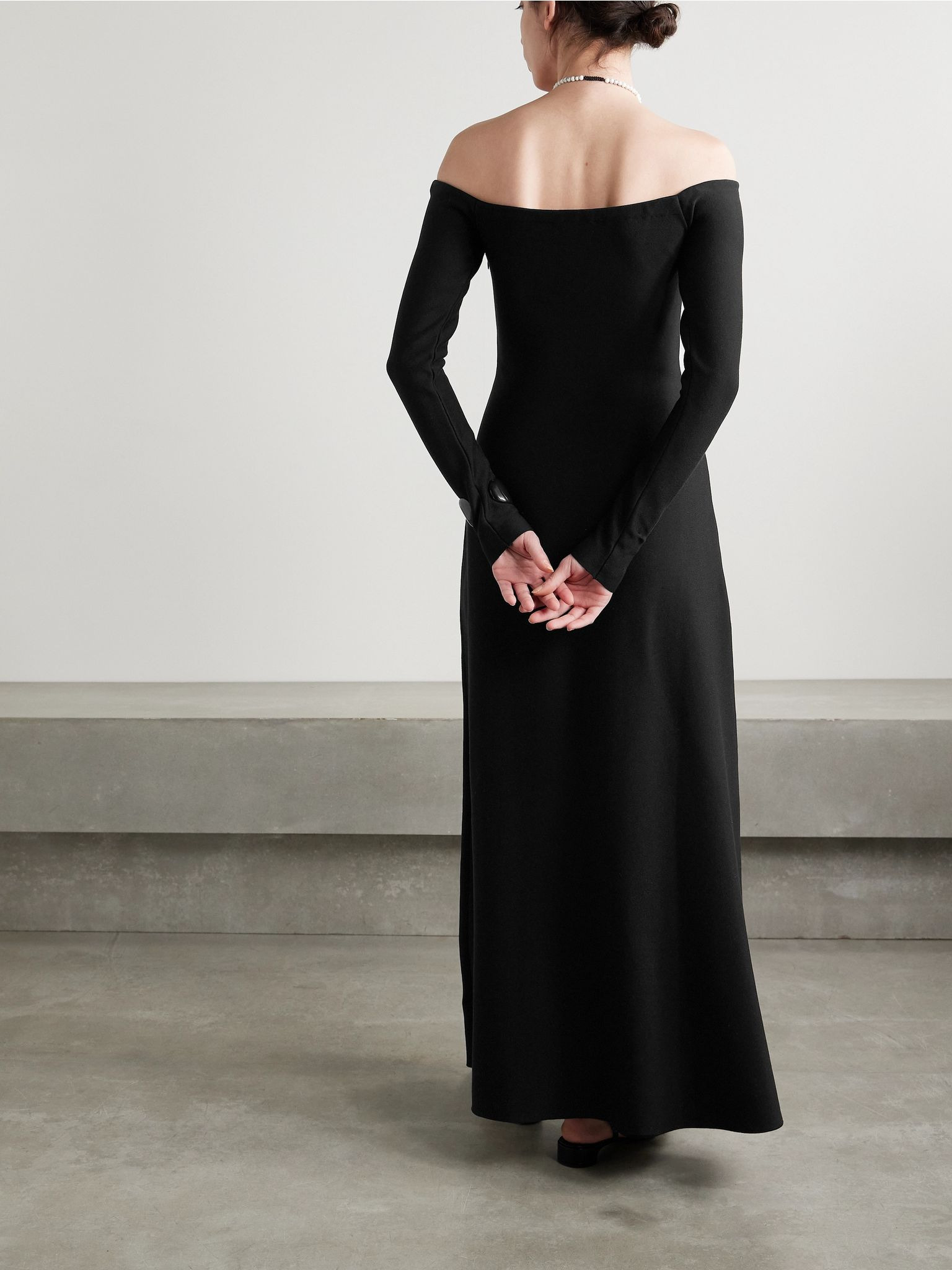 Aine off-the-shoulder silk-jersey maxi dress Black - 3