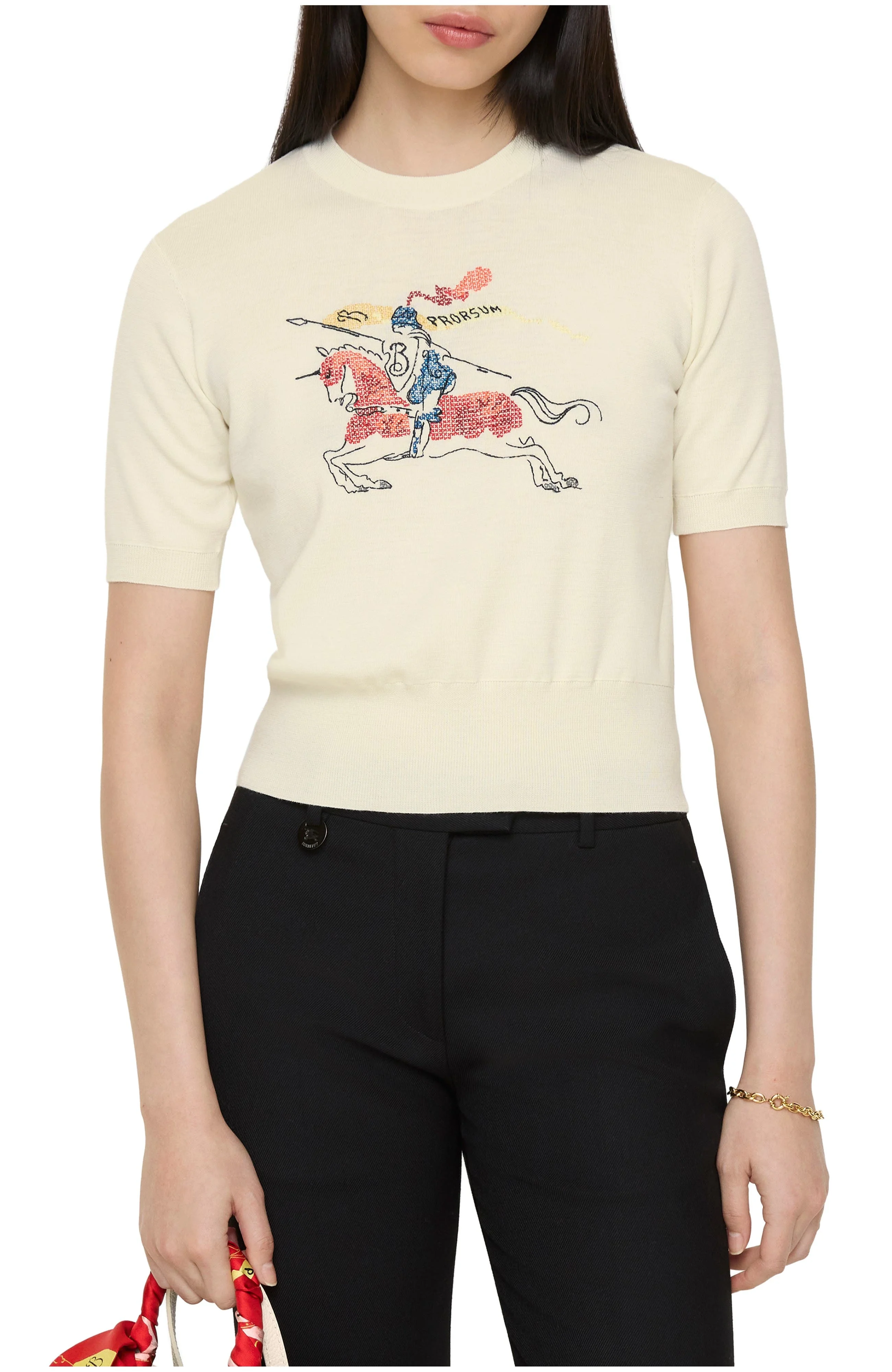 burberry Cross Stitch EKD Wool Top in Chalk White at Nordstrom - 1