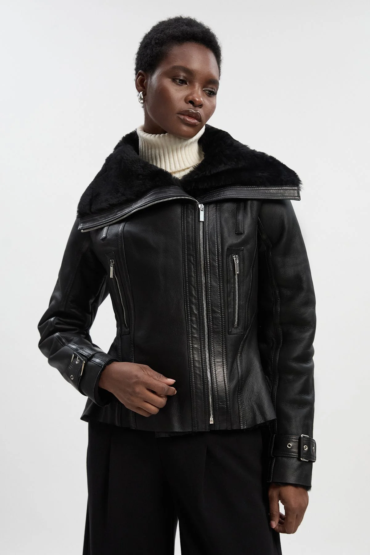 Shearling High Low Jacket - 1