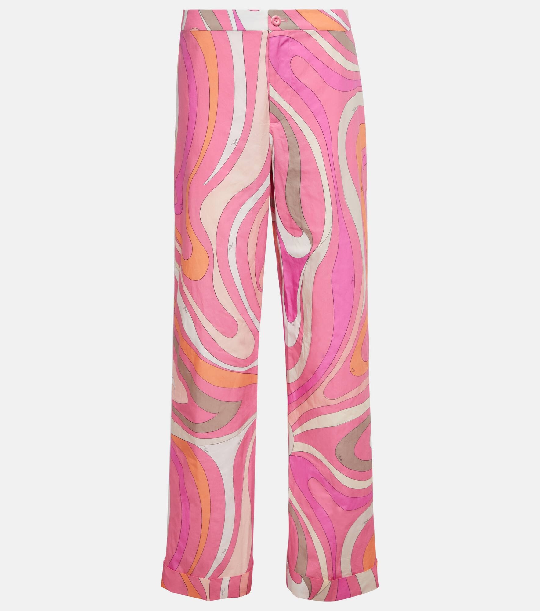 Printed high-rise wide-leg cotton pants - 1