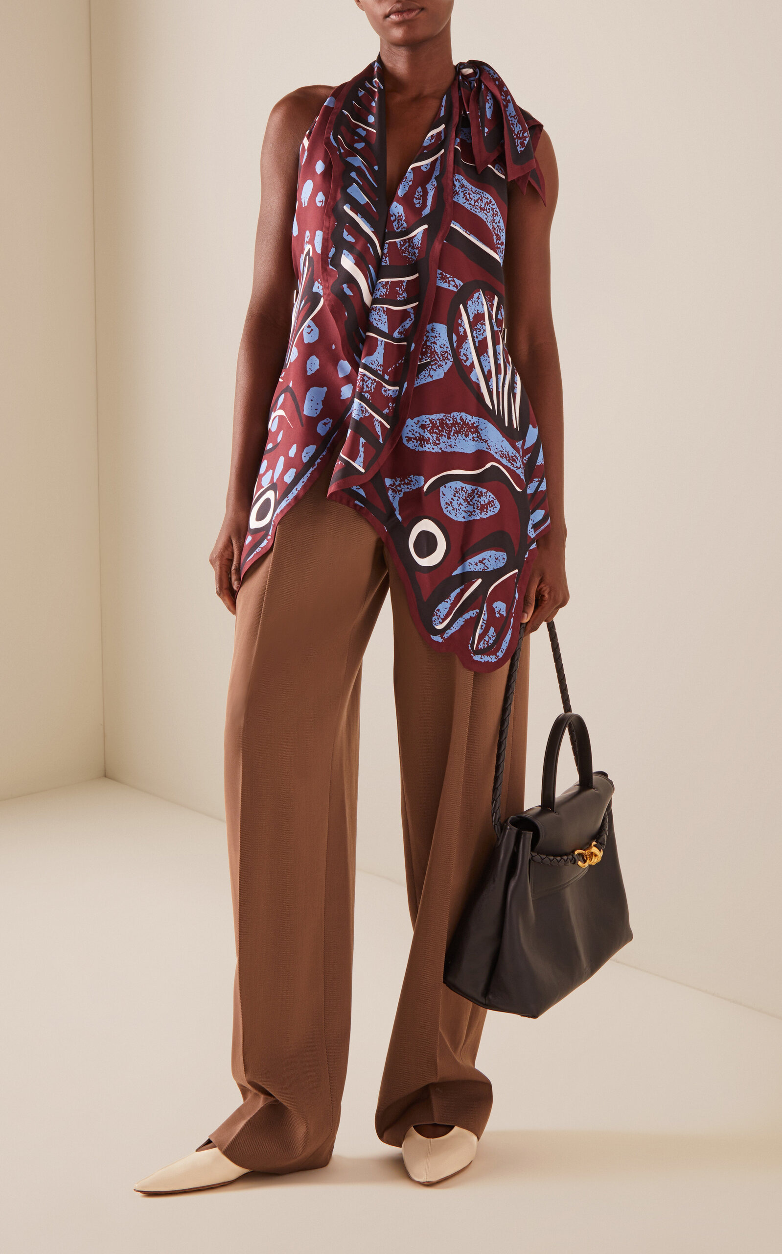 Stretch Melange Wool Straight-Leg Pants brown - 2