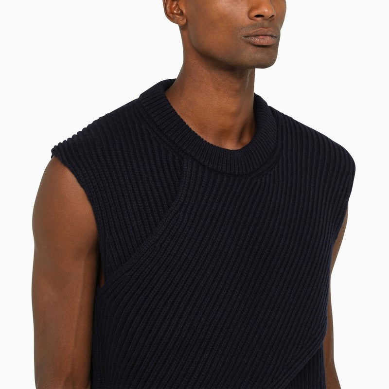 Jil Sander Navy Wool Asymmetrical Jumper Men - 4