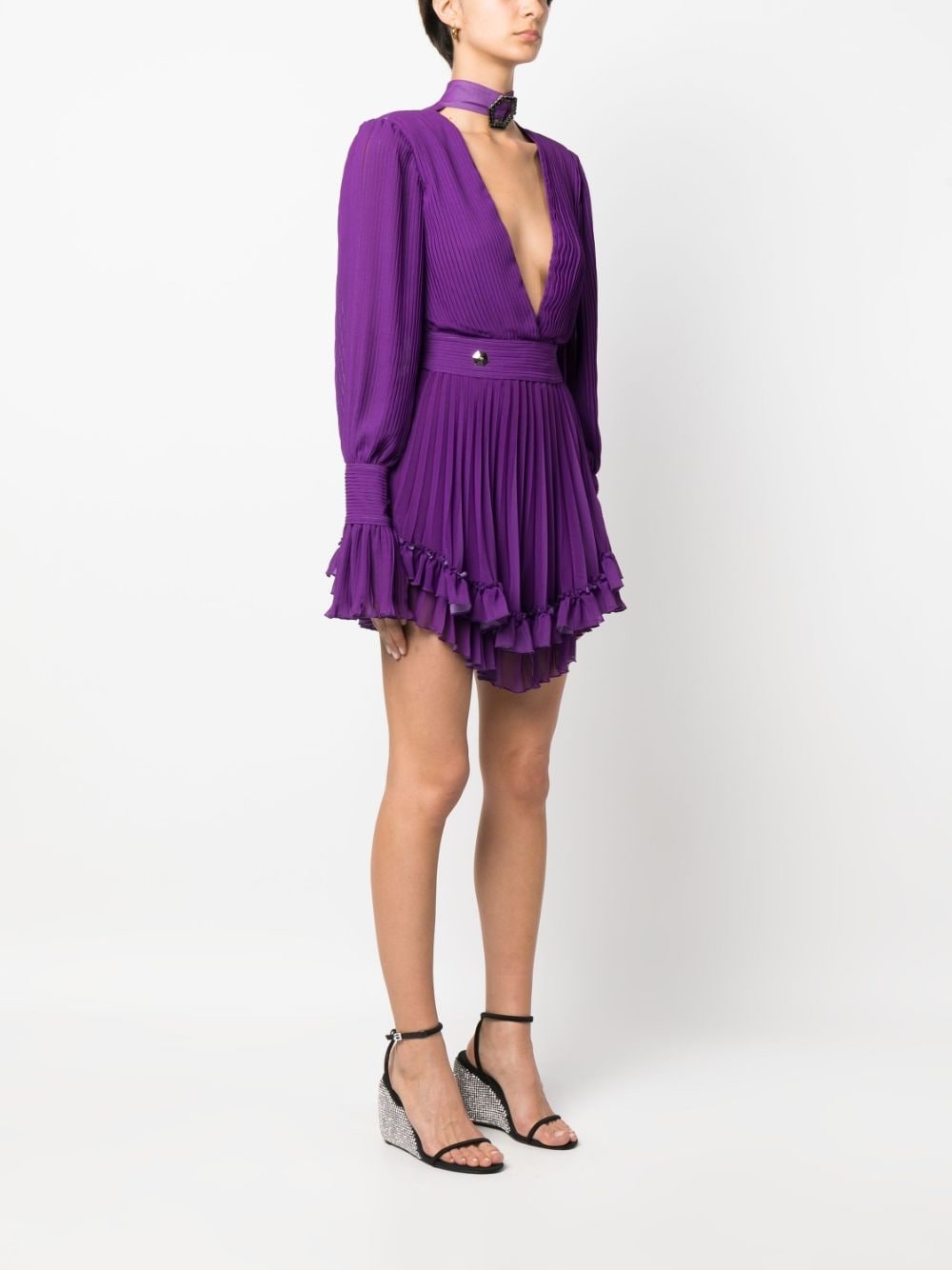 plunging V-neck pleated dress - 3