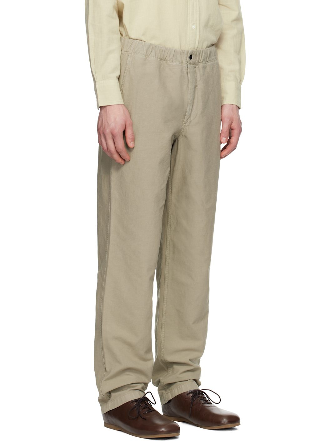 Taupe Ezra Relaxed Cotton Linen Trousers - 2
