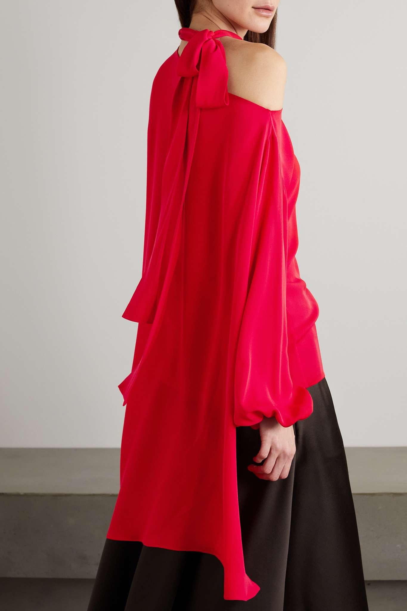 One-shoulder cape-effect silk-georgette blouse - 3