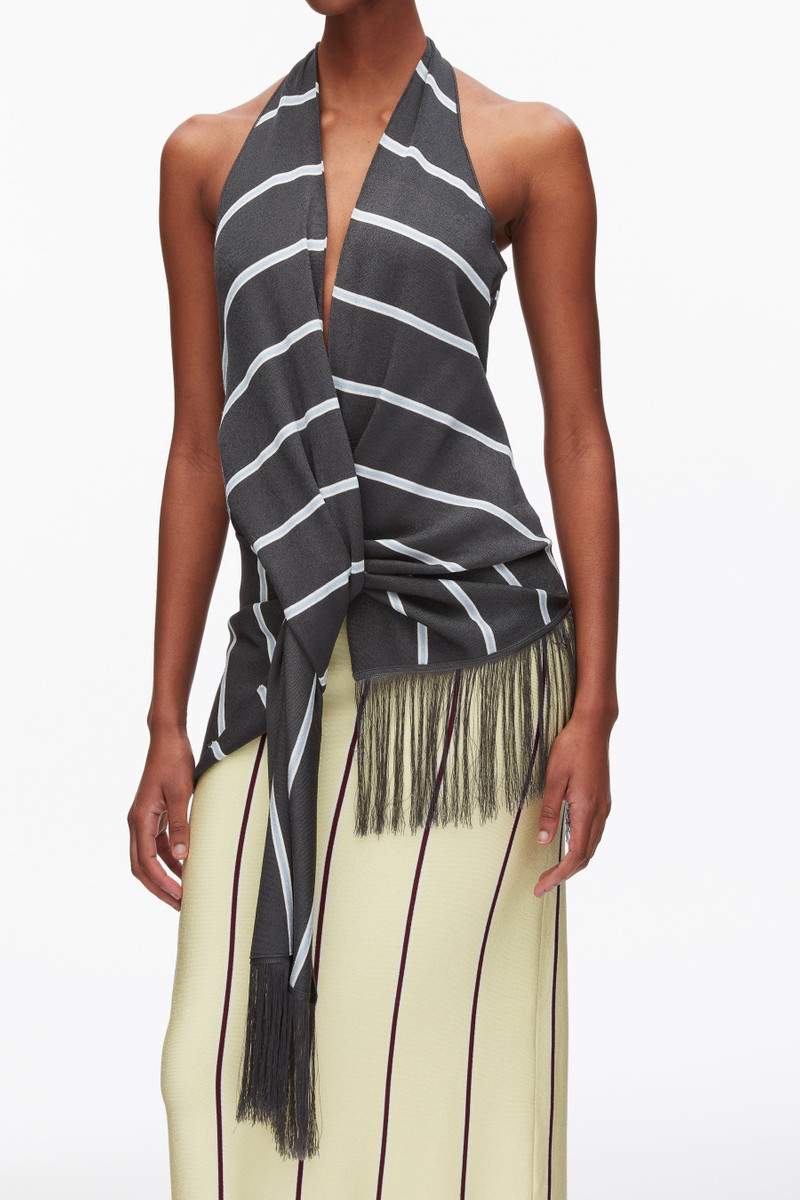 Draped Stripe Halter Top with Fringe 5