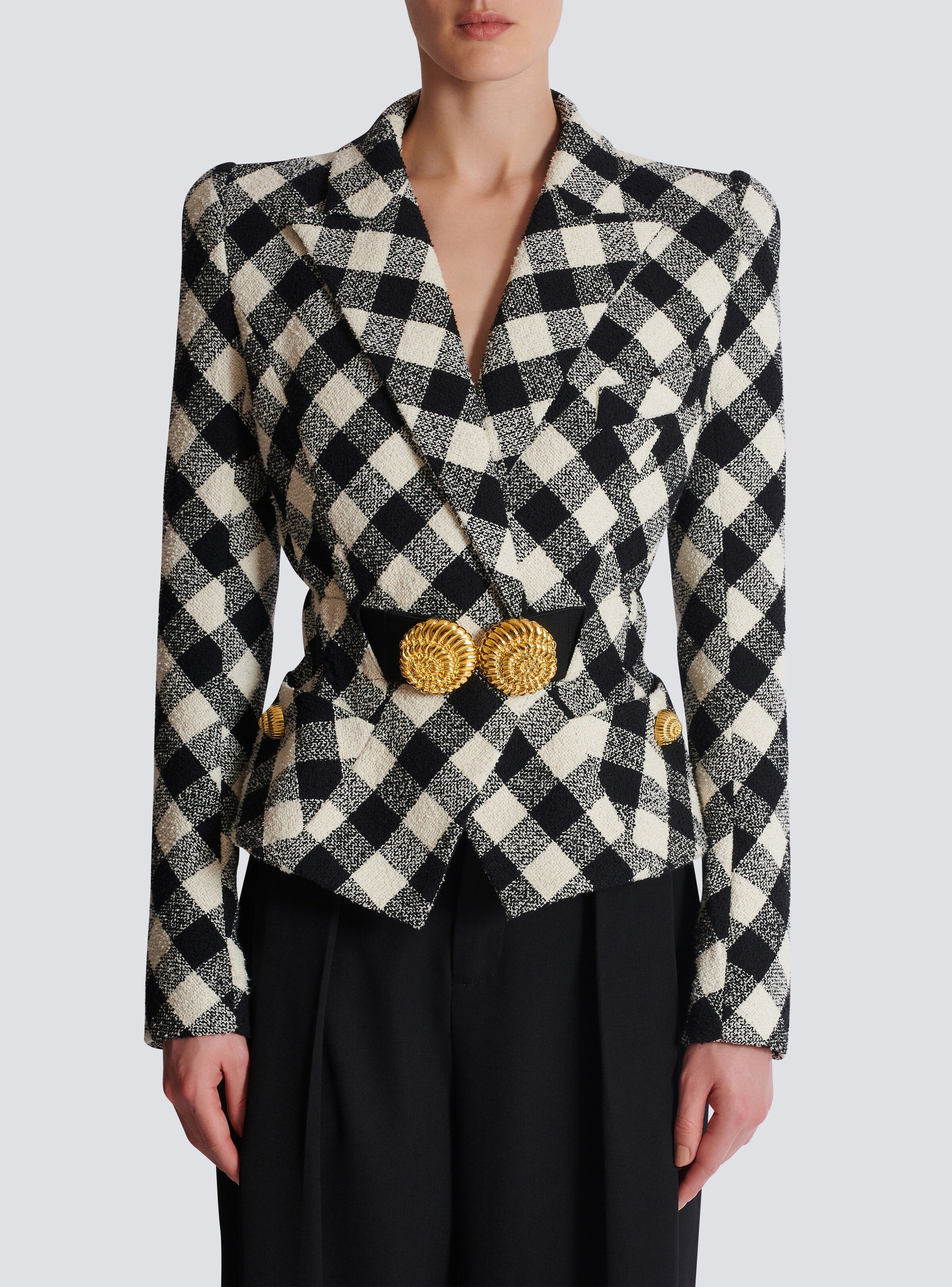 Belted gingham tweed jacket with two Snail buttons - 5