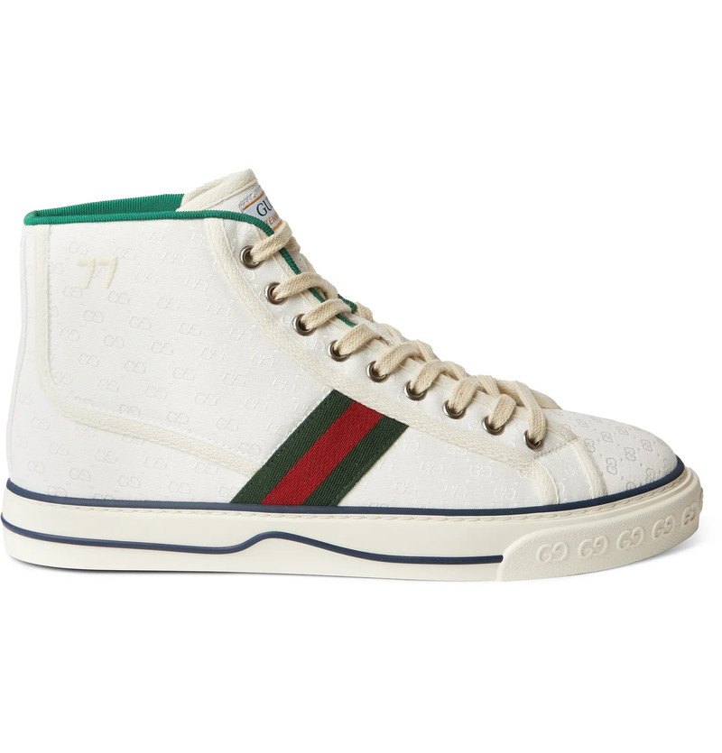 Tennis 1977 Webbing-Trimmed Monogrammed Canvas High-Top Sneakers - 1