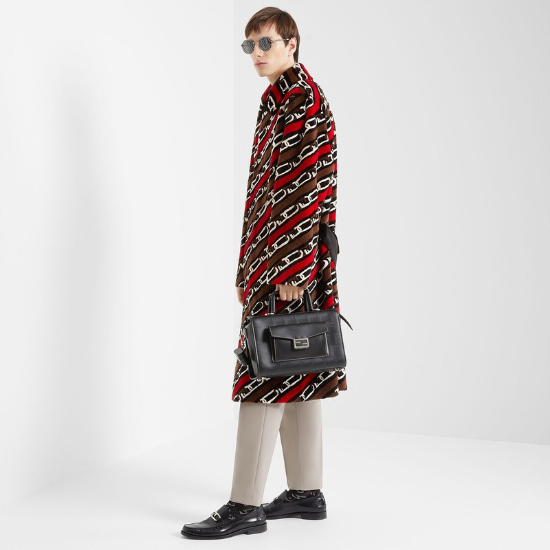 FENDI Structured-design Boston bag with zip fastening made of black leather with striped texture FF motif  outlook