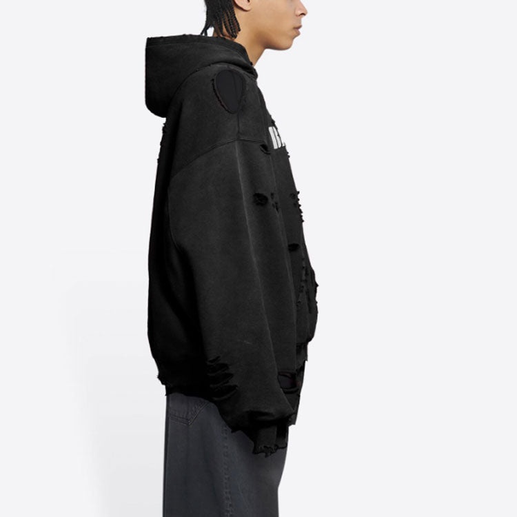 Balenciaga Caps Destroyed Hoodie 'Black White' 659403TKVB61093 - 6