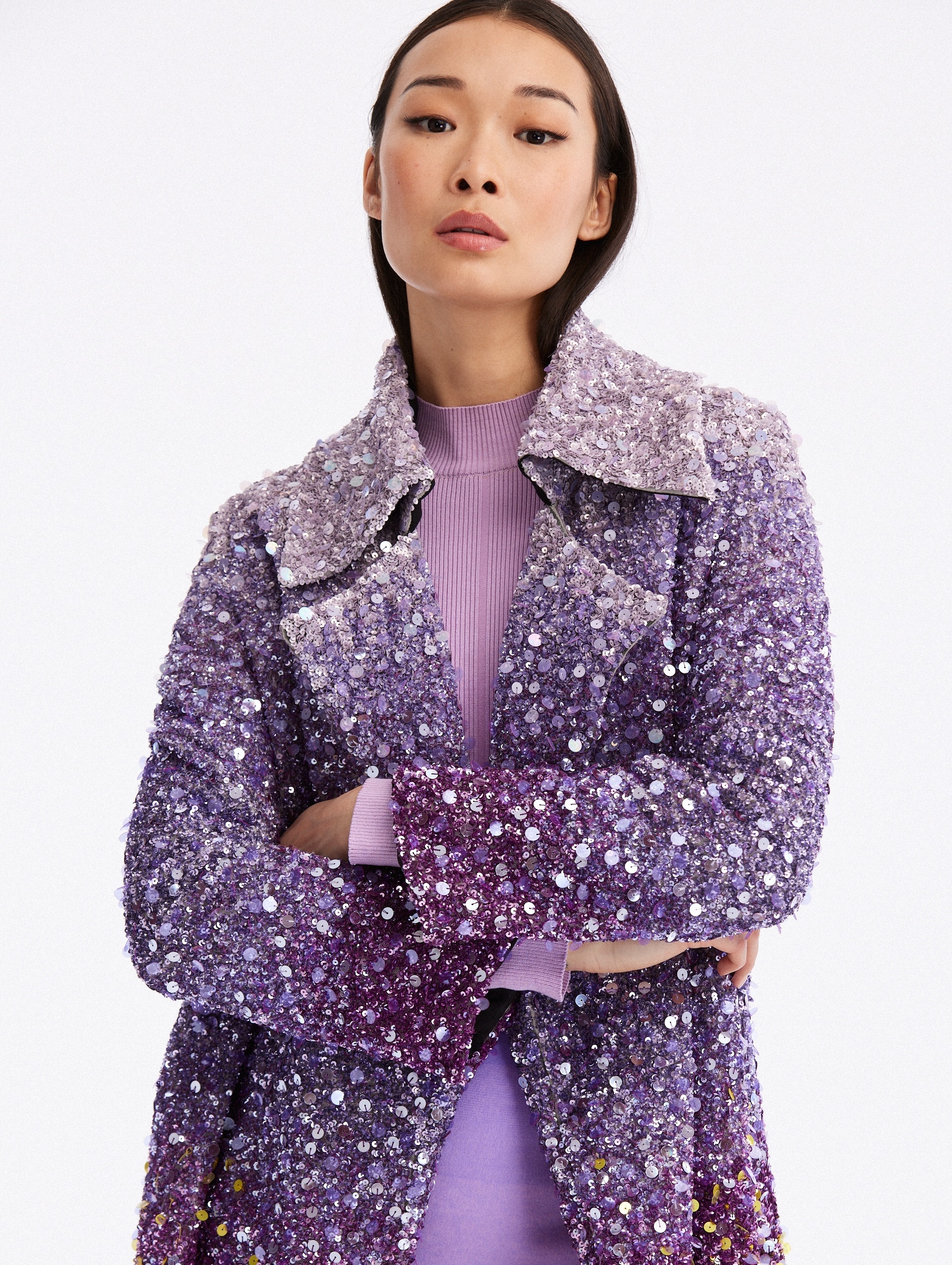 OMBRÉ SEQUIN EMBROIDERED COAT - 3