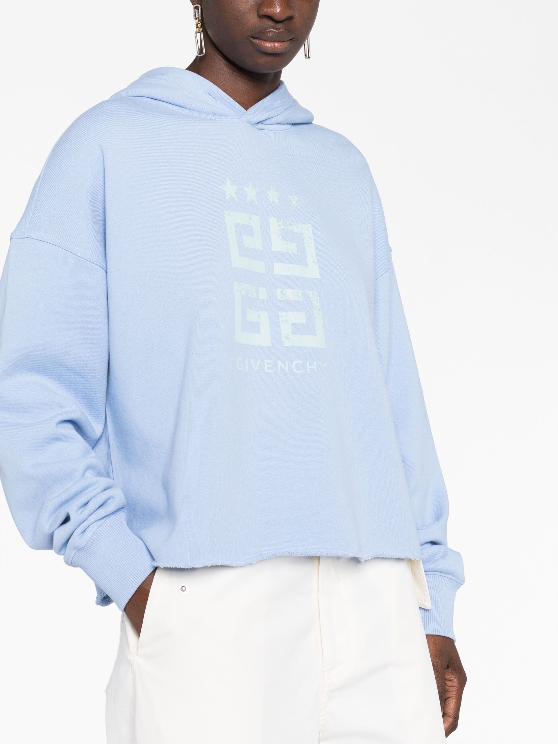 blue 4G print cropped hoodie - 5