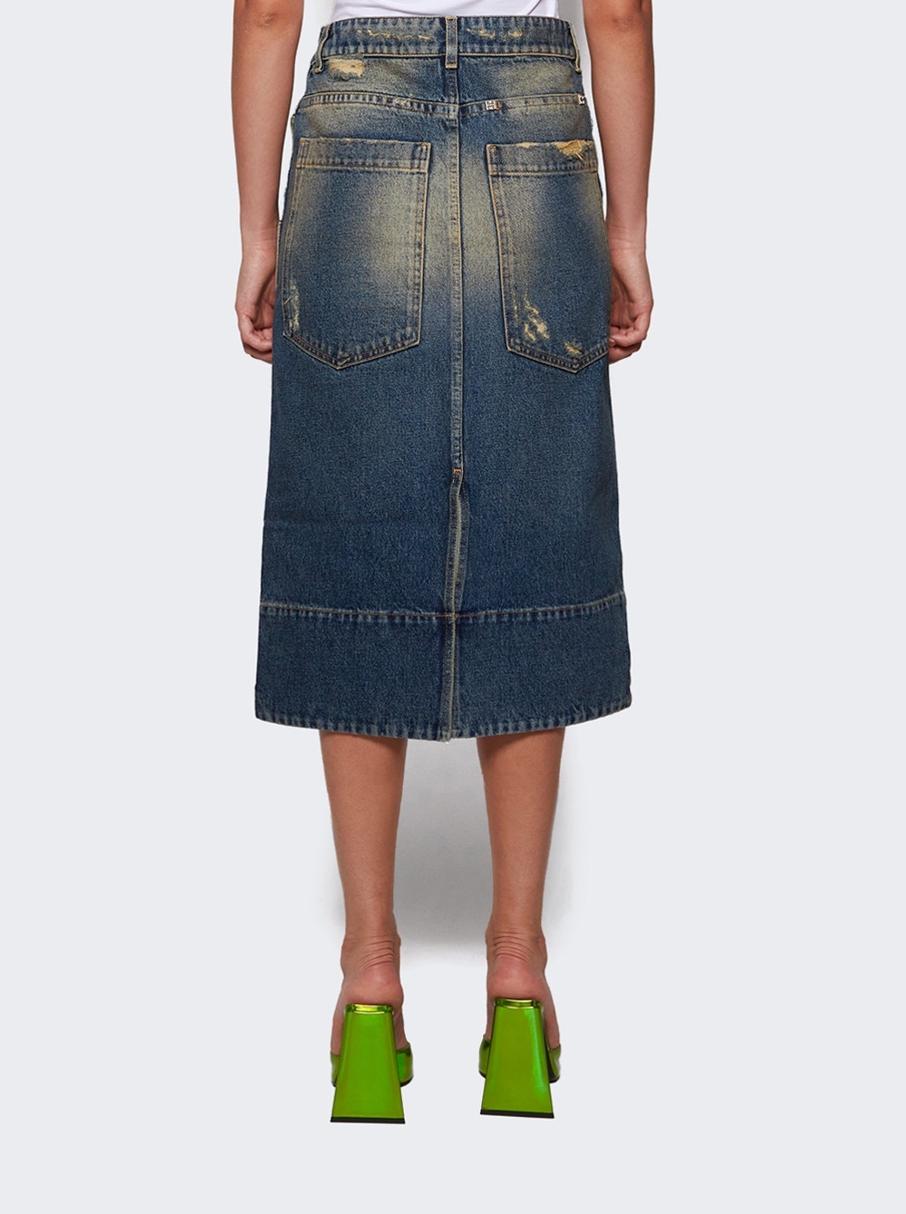 A-Line Midi Skirt with Patches Military Blue - 5