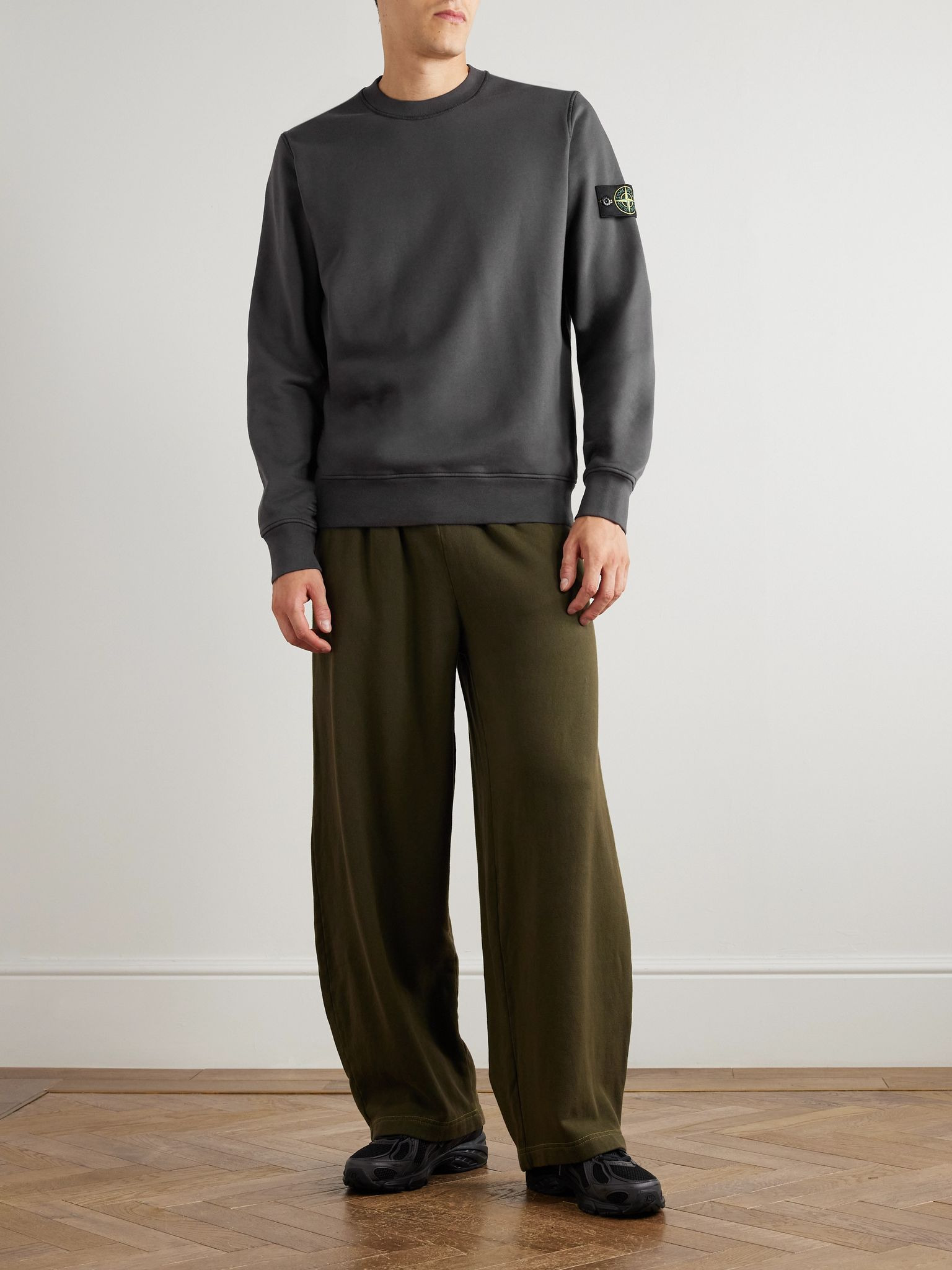 Garment-Dyed Logo-Appliquéd Cotton-Jersey Sweatshirt Gray - 2