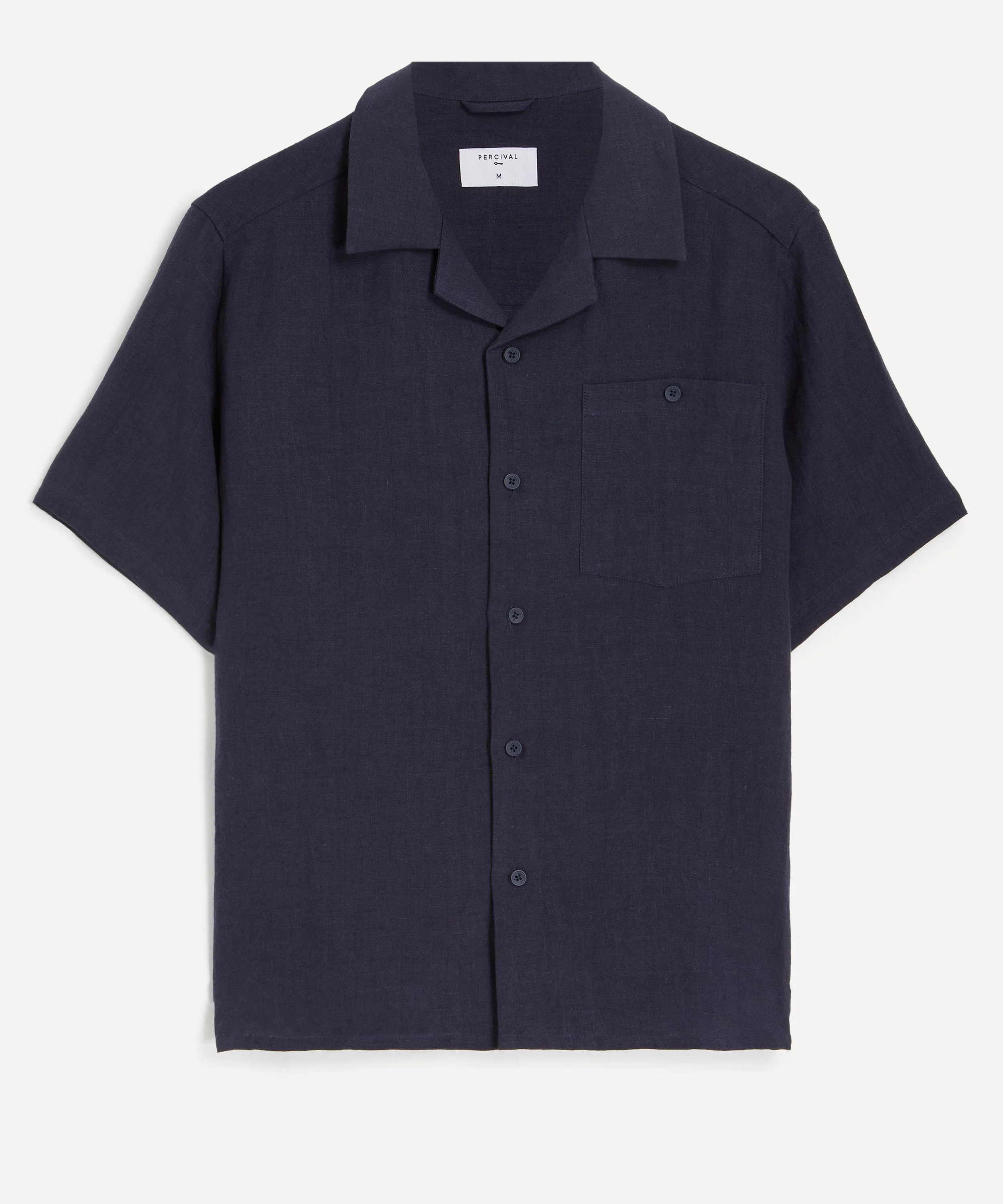 Navy Cuban Collared Linen Shirt - 1