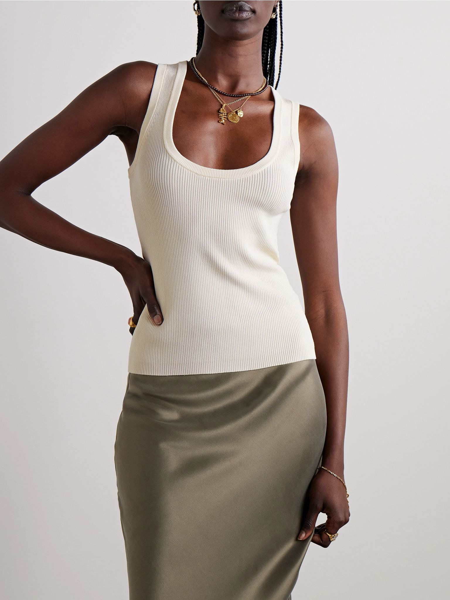 Ribbed-knit tank Ecru - 3