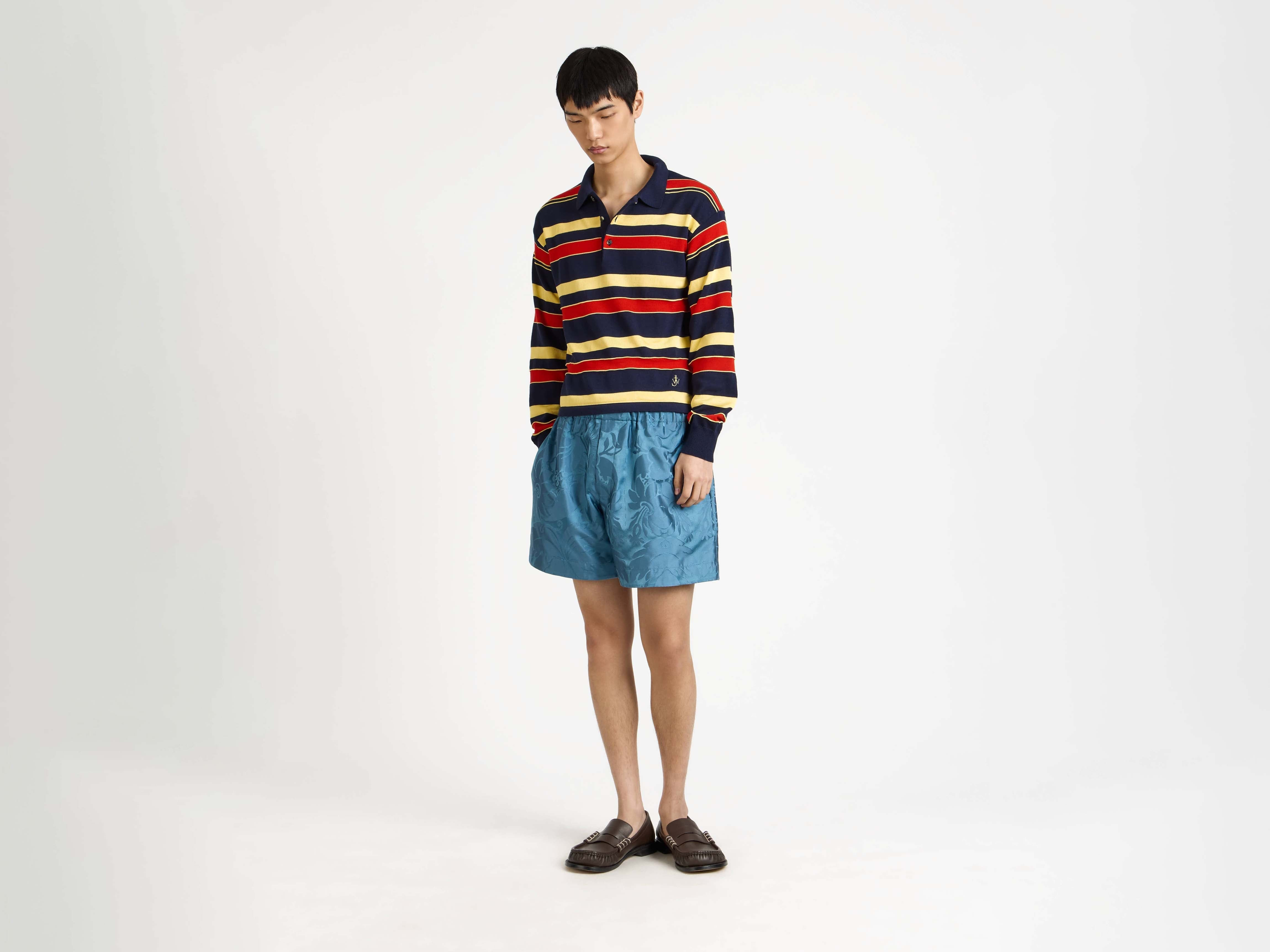 KNITTED STRIPED RUGBY POLO TOP IN NAVY - 2