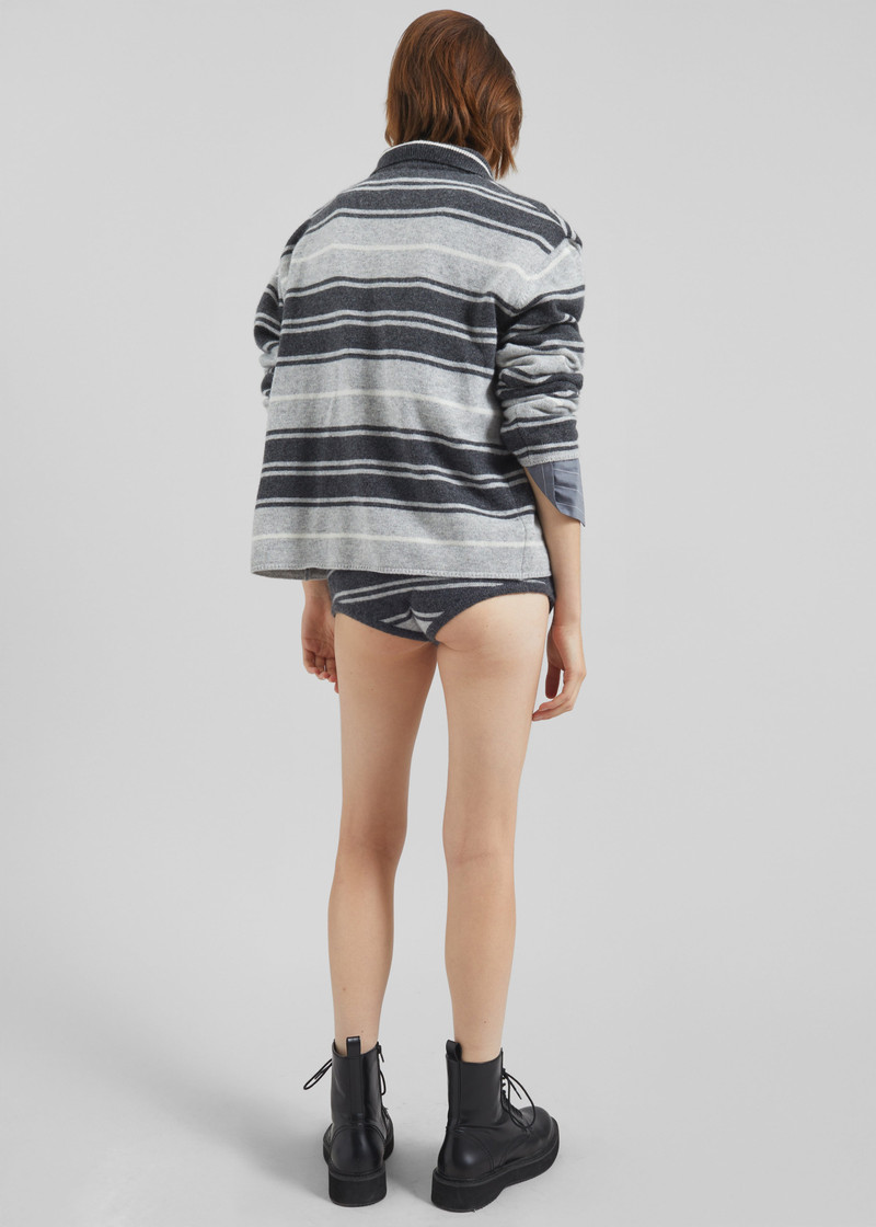 Belize Knit Polo Sweater - Grey Stripe 11