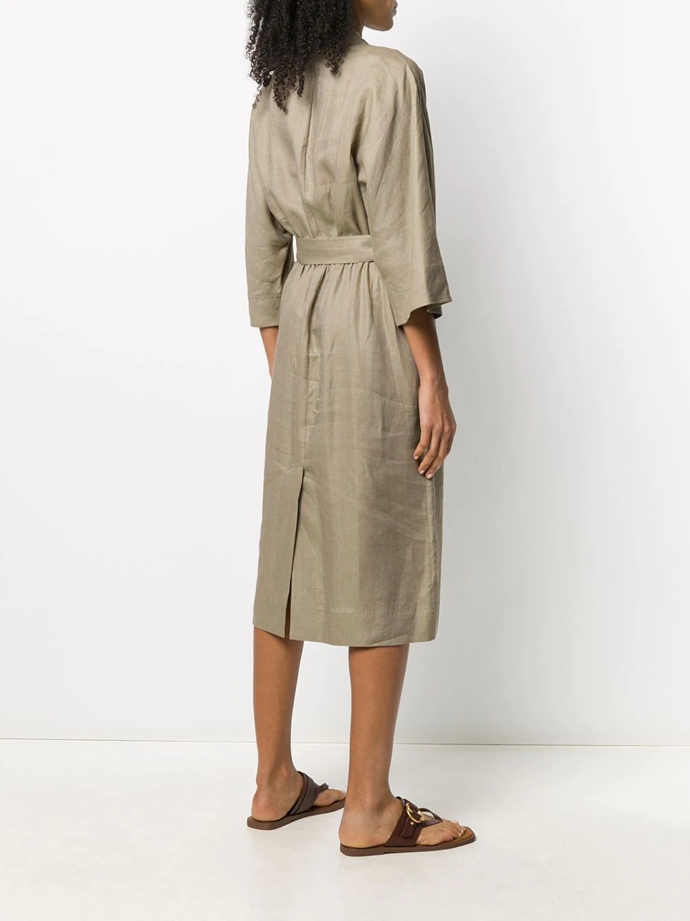 belted linen midi dress - 4