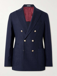 Brunello Cucinelli Double-Breasted Linen and Wool-Blend
