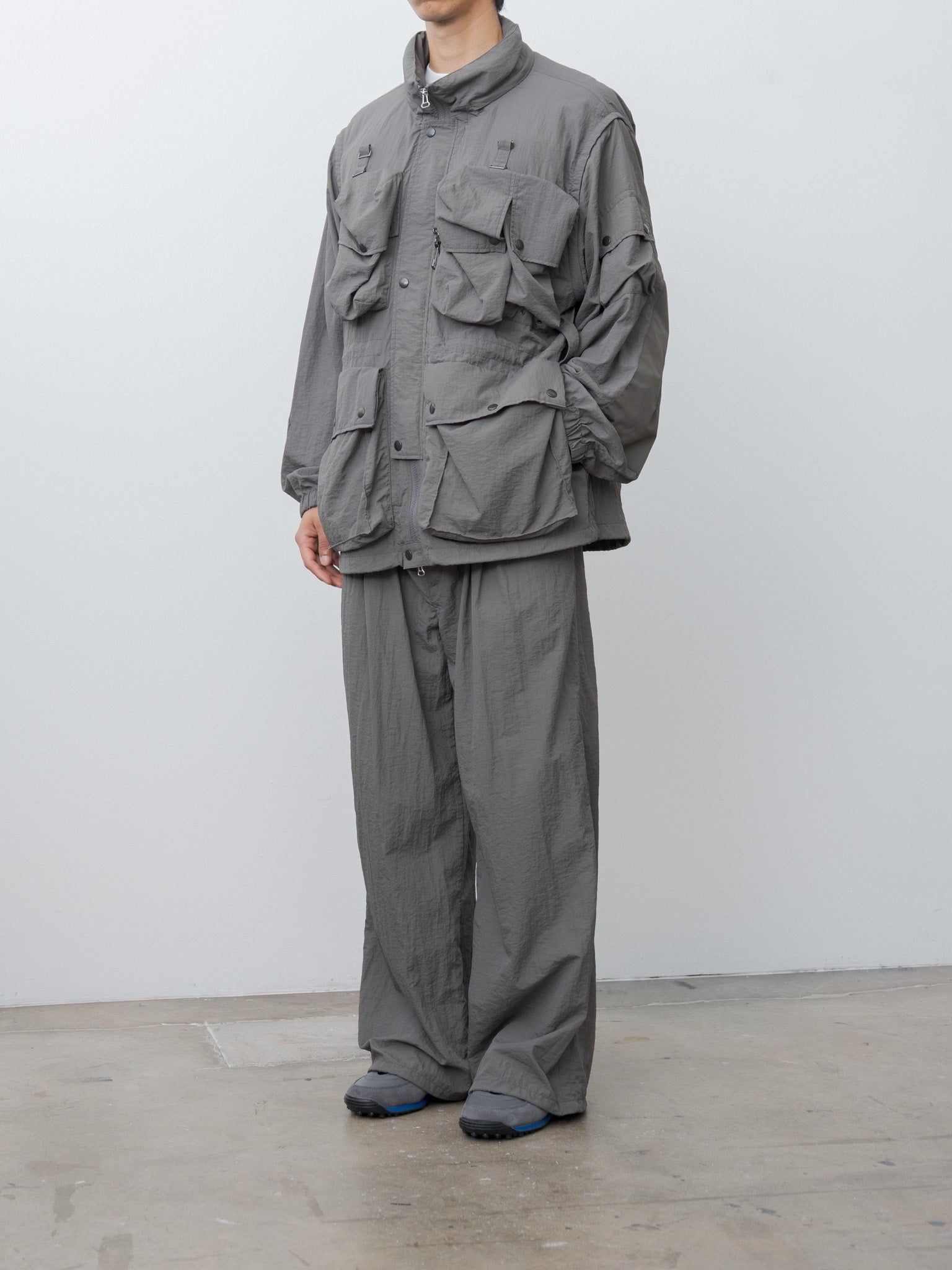Nylon Multi Pockets Detachable Utility Blouson - Charcoal Khaki - 4