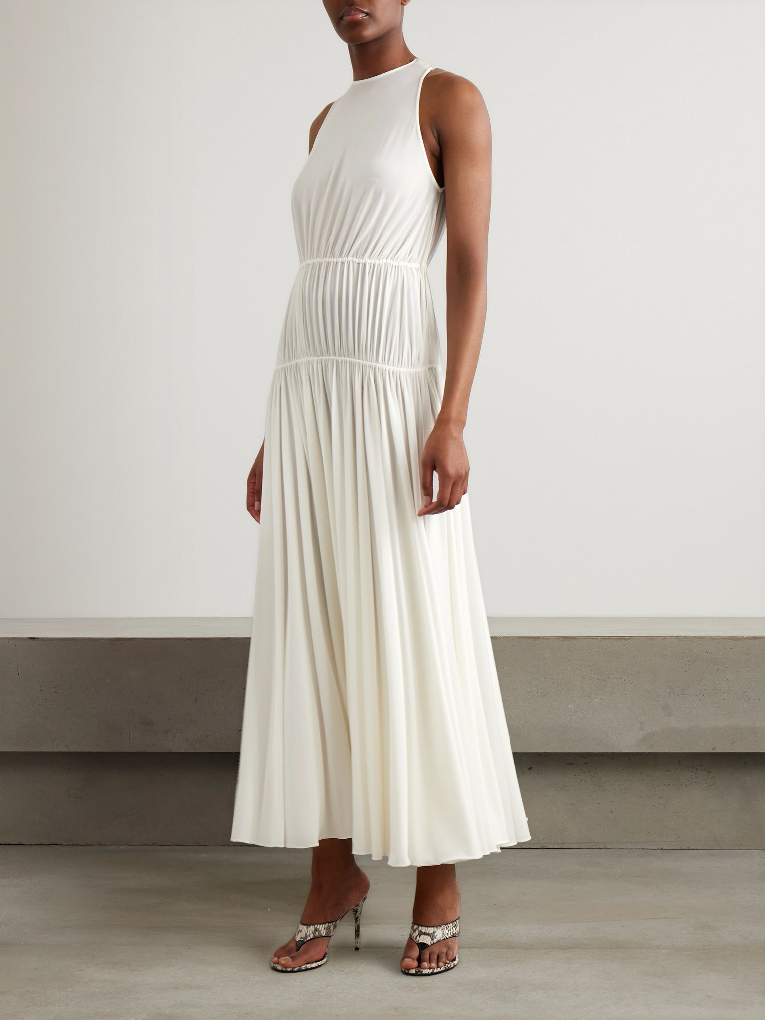 Gathered jersey maxi dress Off-white - 2
