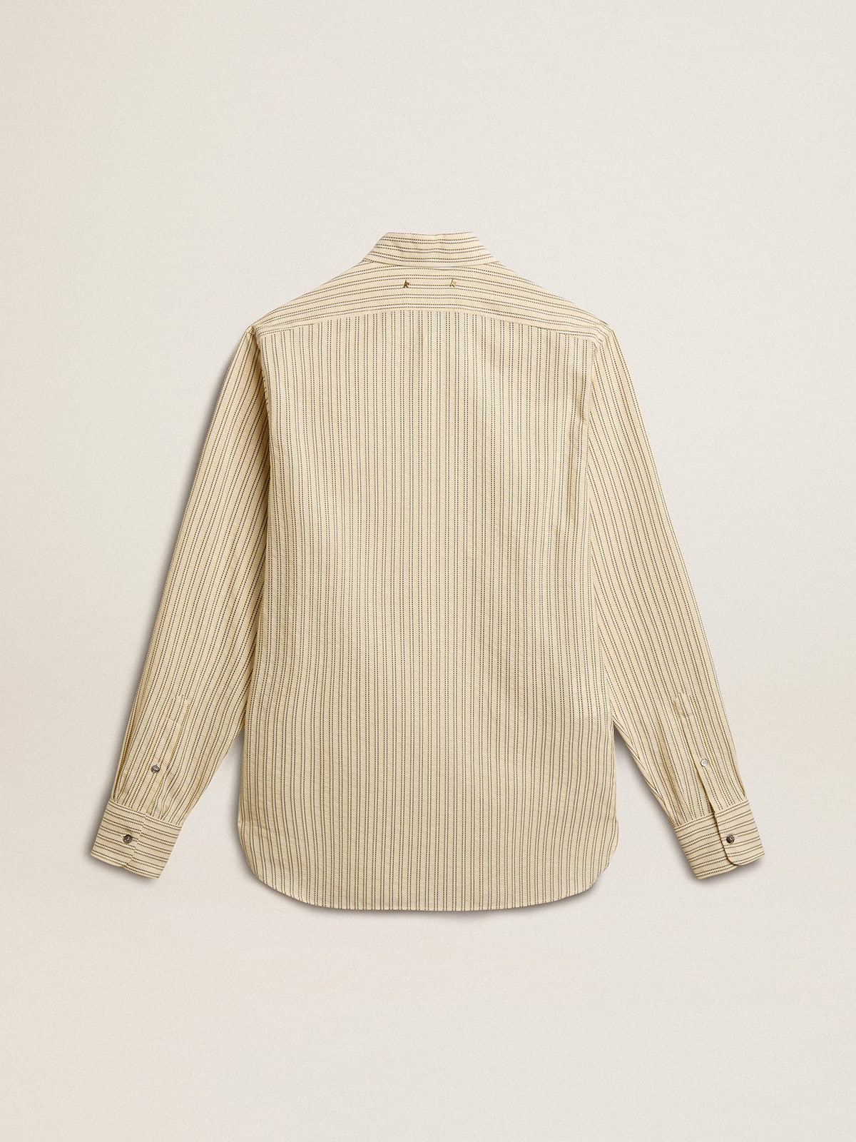 Men’s ecru cotton shirt with narrow black stripes - 6