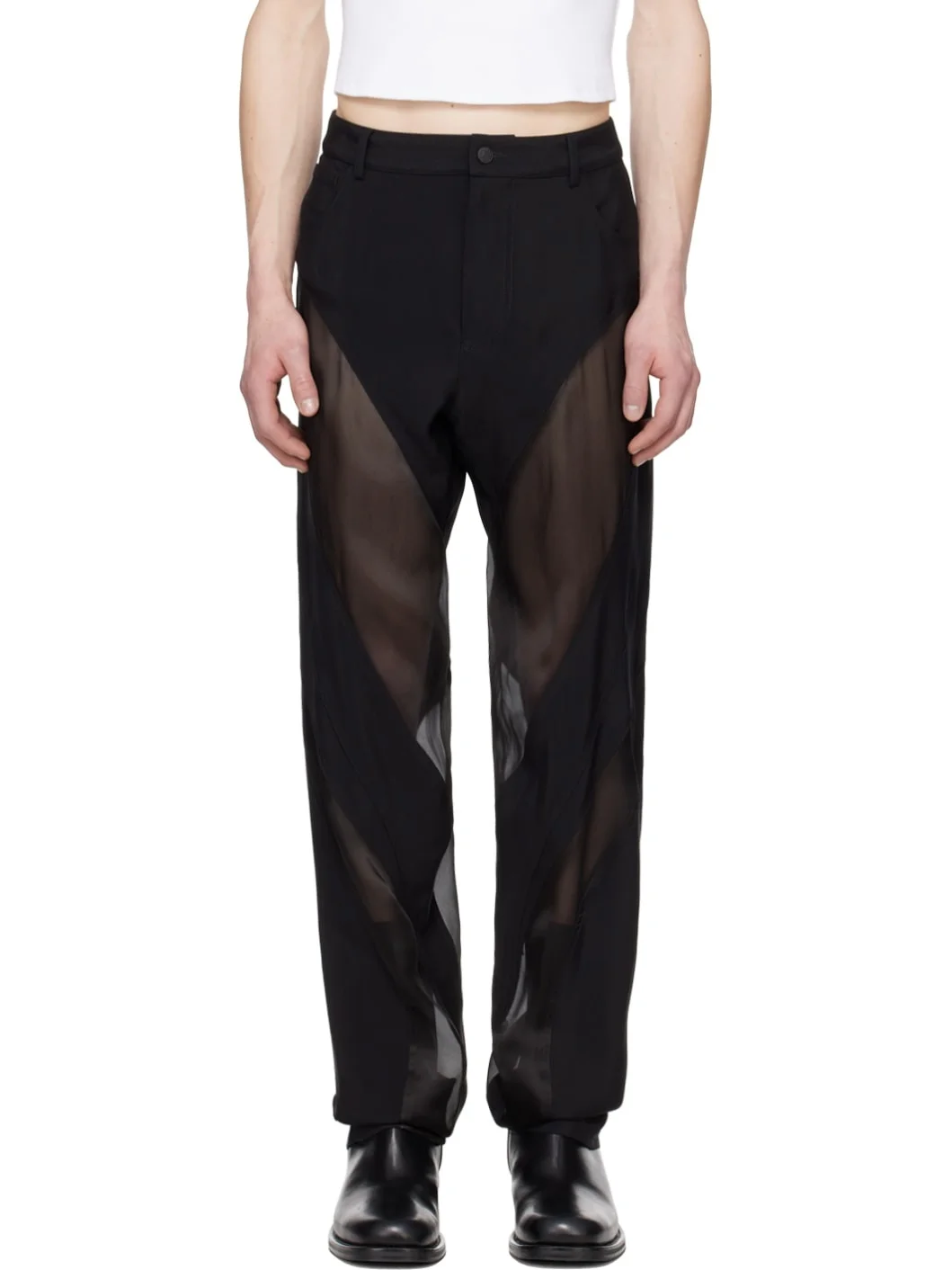 Black Semi-Sheer Trousers - 1