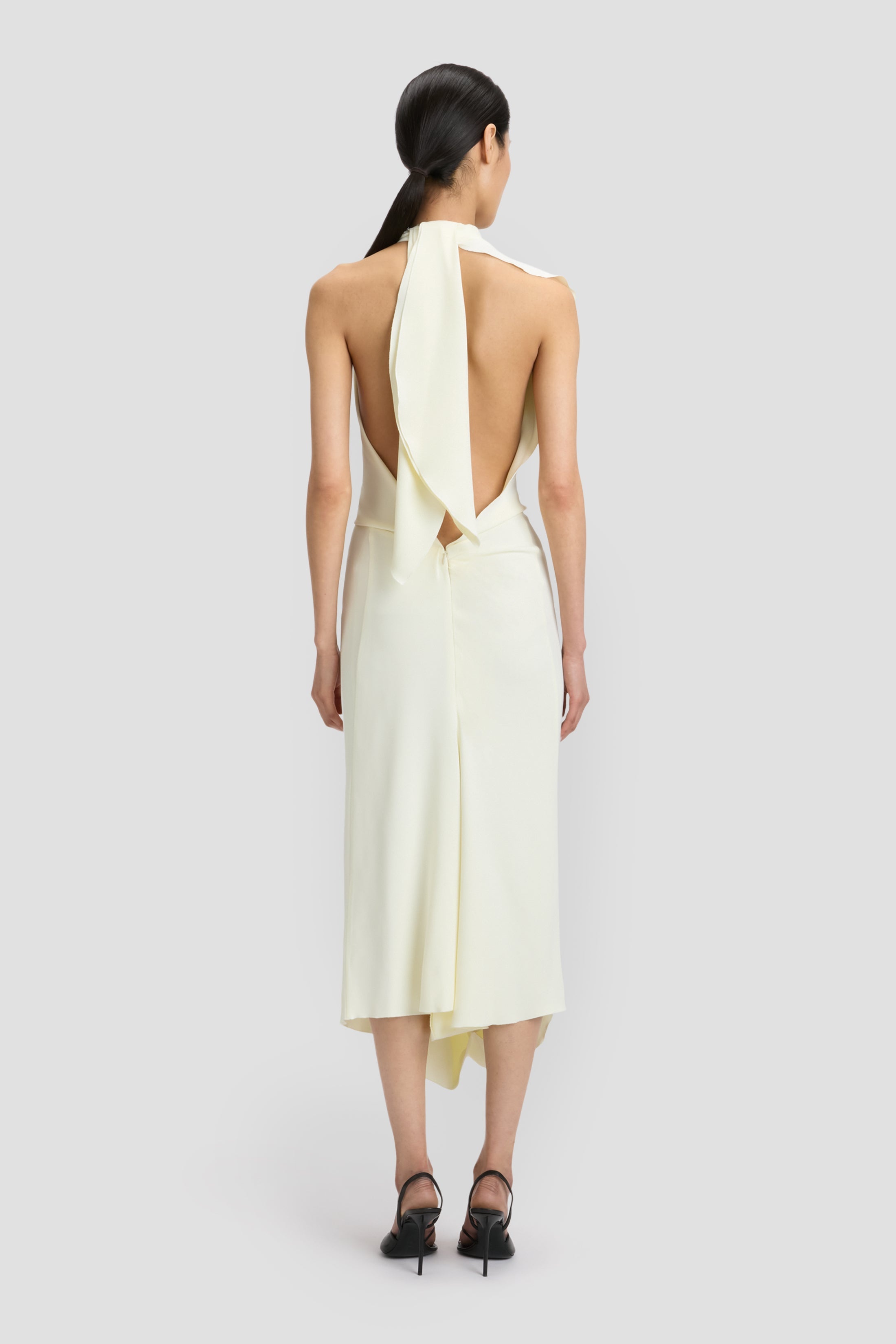 Backless Scarf Detail Midi Dress In Vanilla - 6