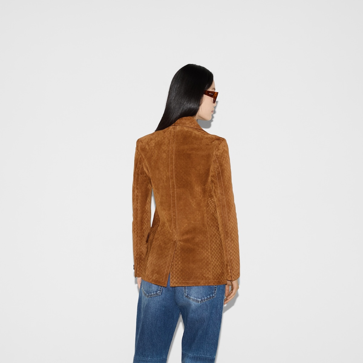 GG suede double-breasted jacket - 4