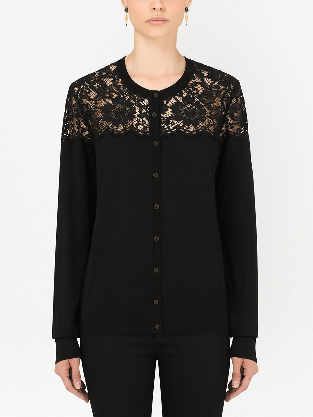 lace panel knitted top - 3