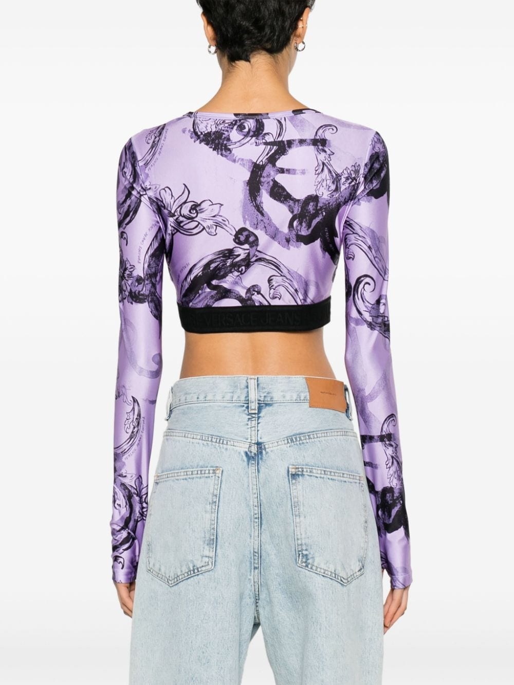 baroque-print cropped top - 4