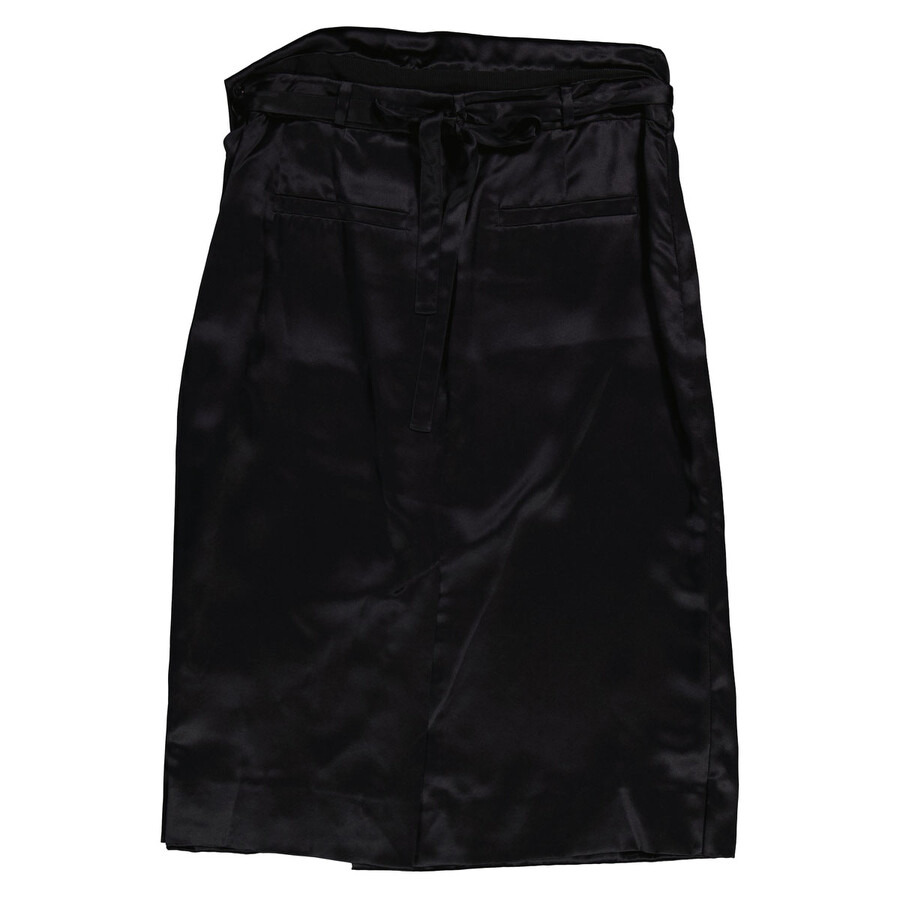 Burberry Ladies Black Silk Satin Foldover Skirt - 7