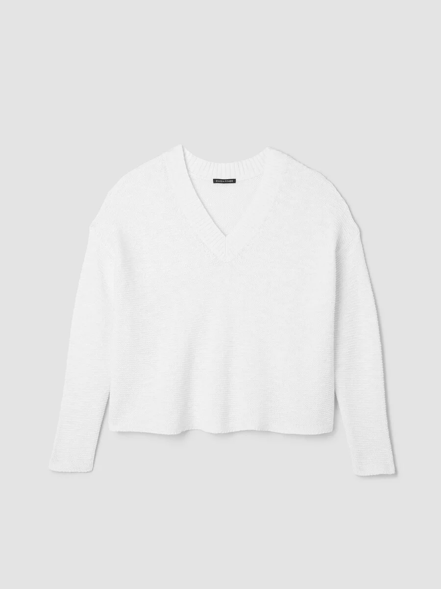 Organic Linen Cotton Slub V-Neck Top - 1