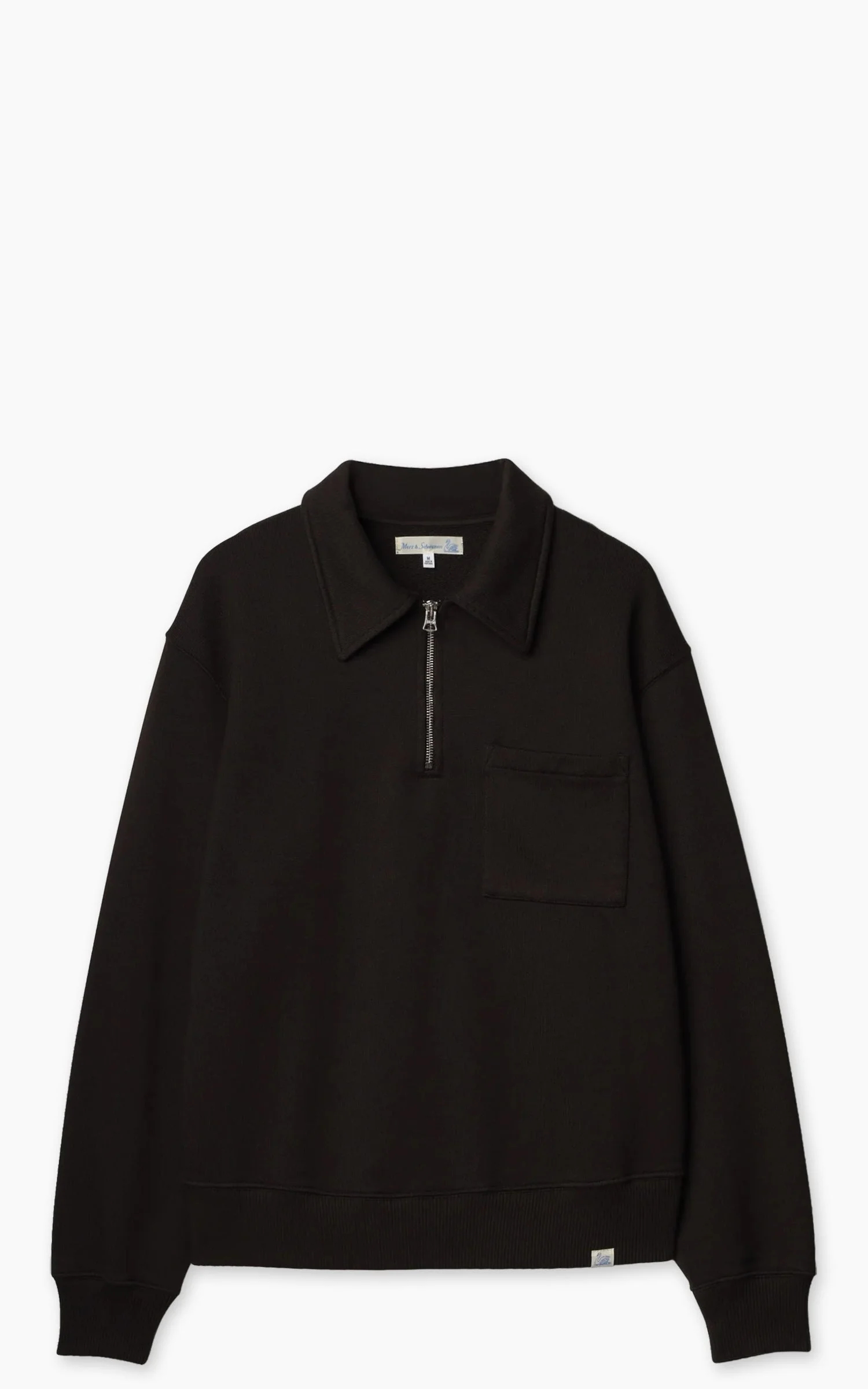 MERZ B. SCHWANEN ZIP03 AUTHENTIC FLEECE POLO COLLARED HALF-ZIP COTTON SWEATSHIRT ESPRESSO - 1