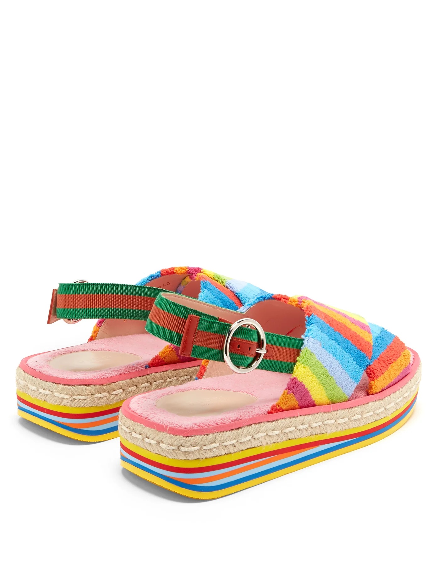 Rainbow-striped terry flatform sandals - 4