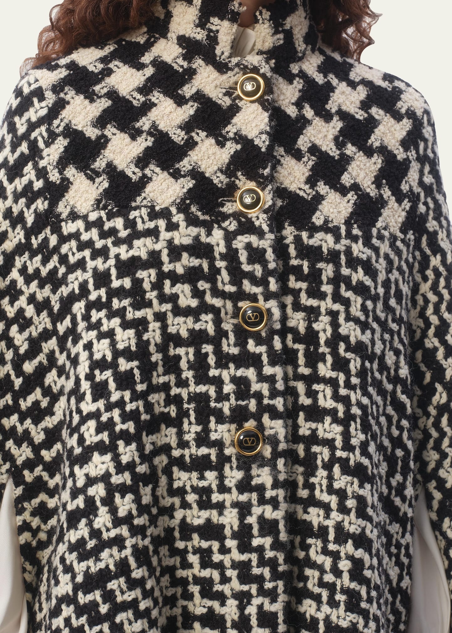 Tweed Houndstooth Wool Cape - 4