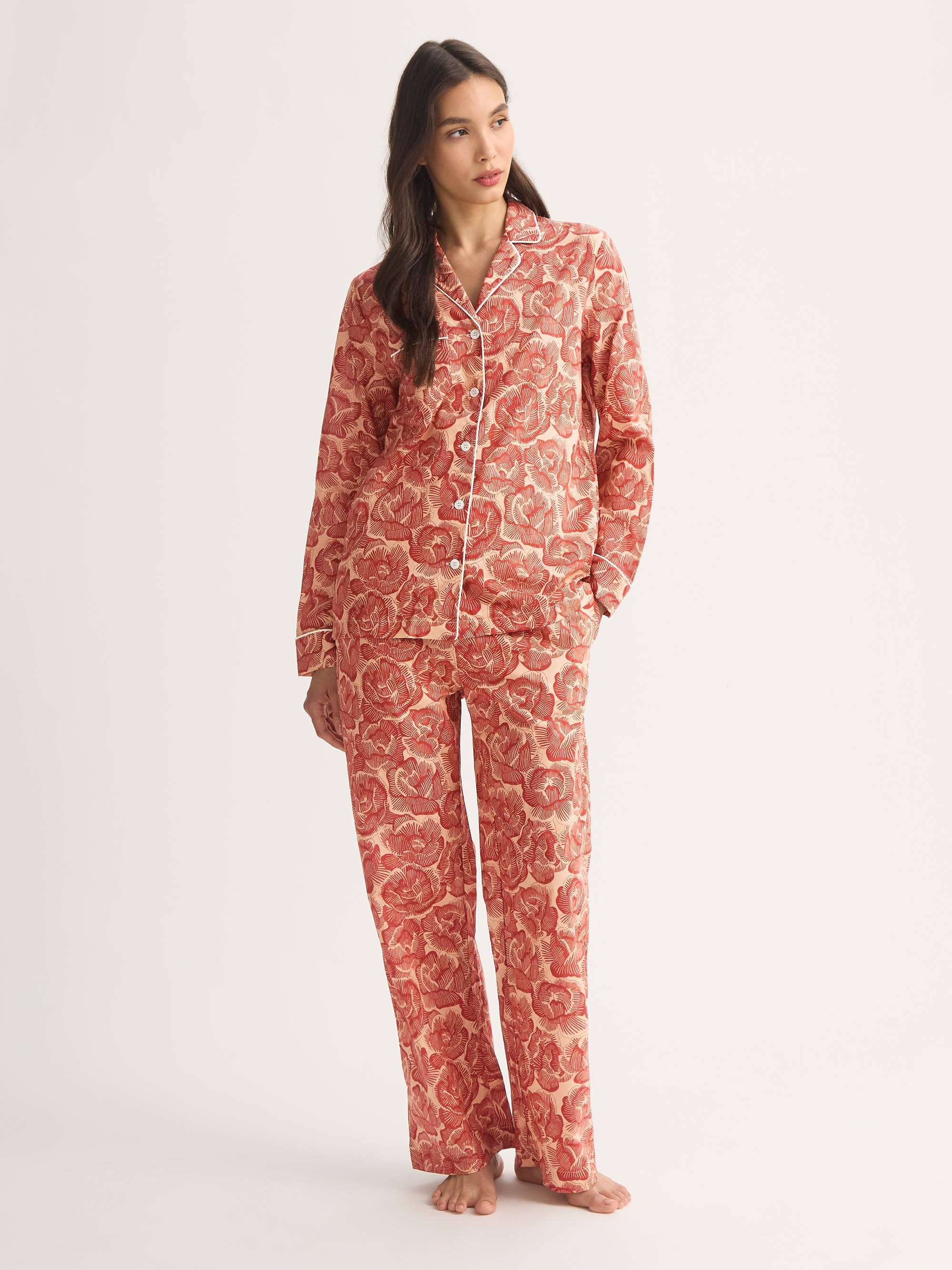 Women's Pajamas Cotton Batiste Rustic Red Rose Print - 3
