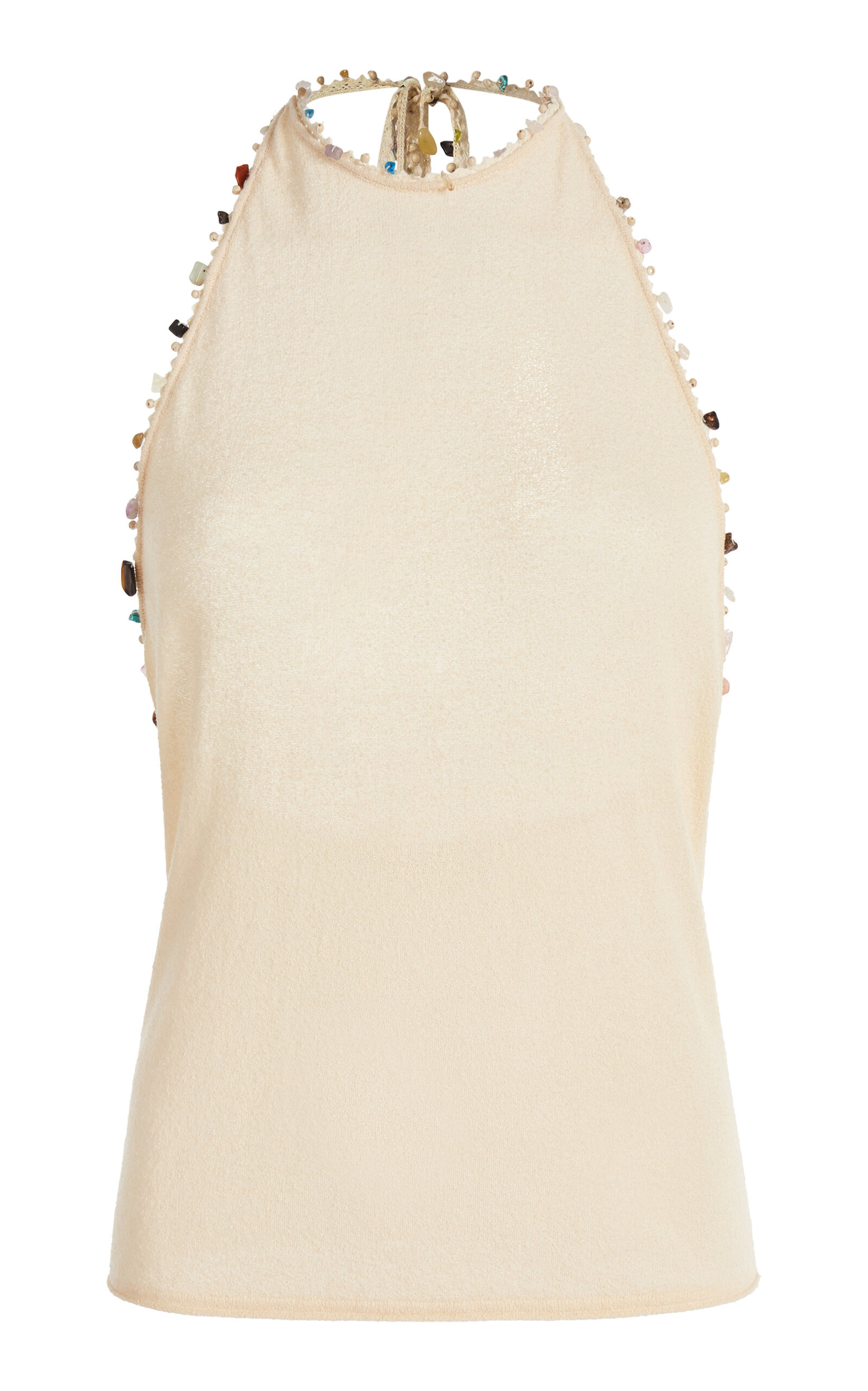 Embellished Knit Halter Tank Top off-white - 1
